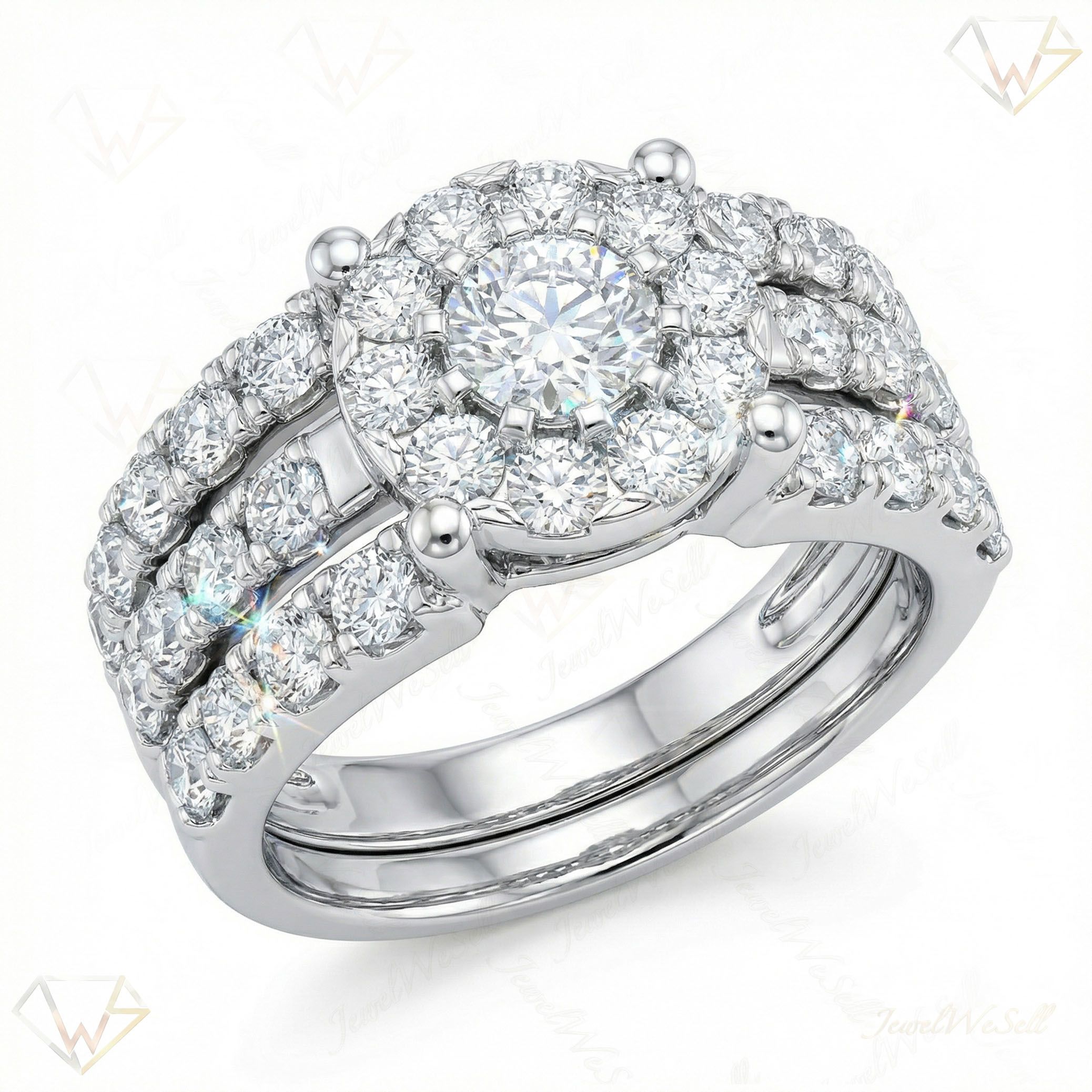 3.25 ct EF VS Lab Grown Diamond Circle Cluster Engagement Ring in 14k White Gold _ Sz0625 11478