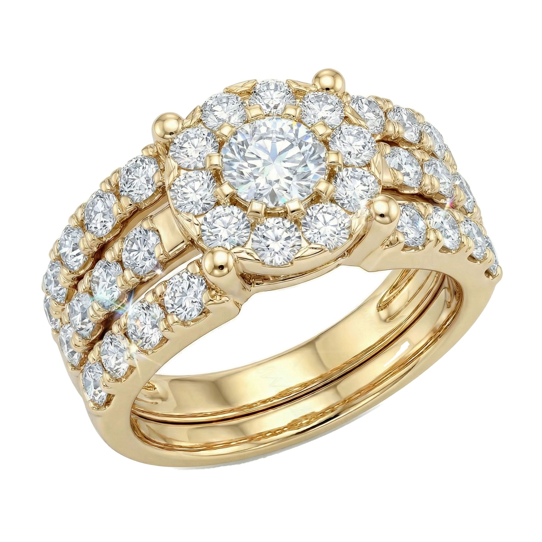 3.25 ct EF VS Lab Grown Diamond Circle Cluster Engagement Ring in 10k Yellow Gold _ Sz0575 11478