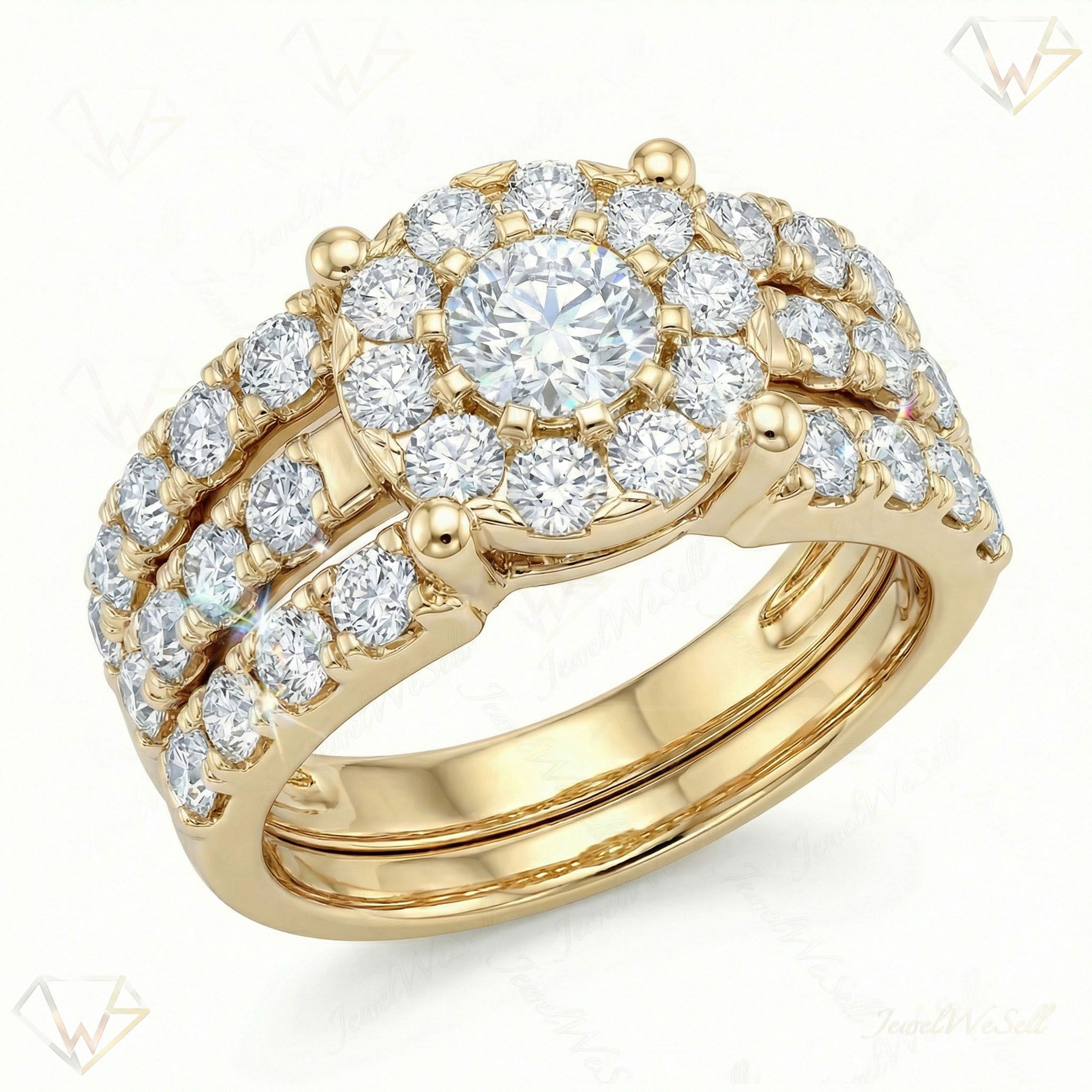 3.25 ct EF VS Lab Grown Diamond Circle Cluster Engagement Ring in 10k Yellow Gold _ Sz0625 11478