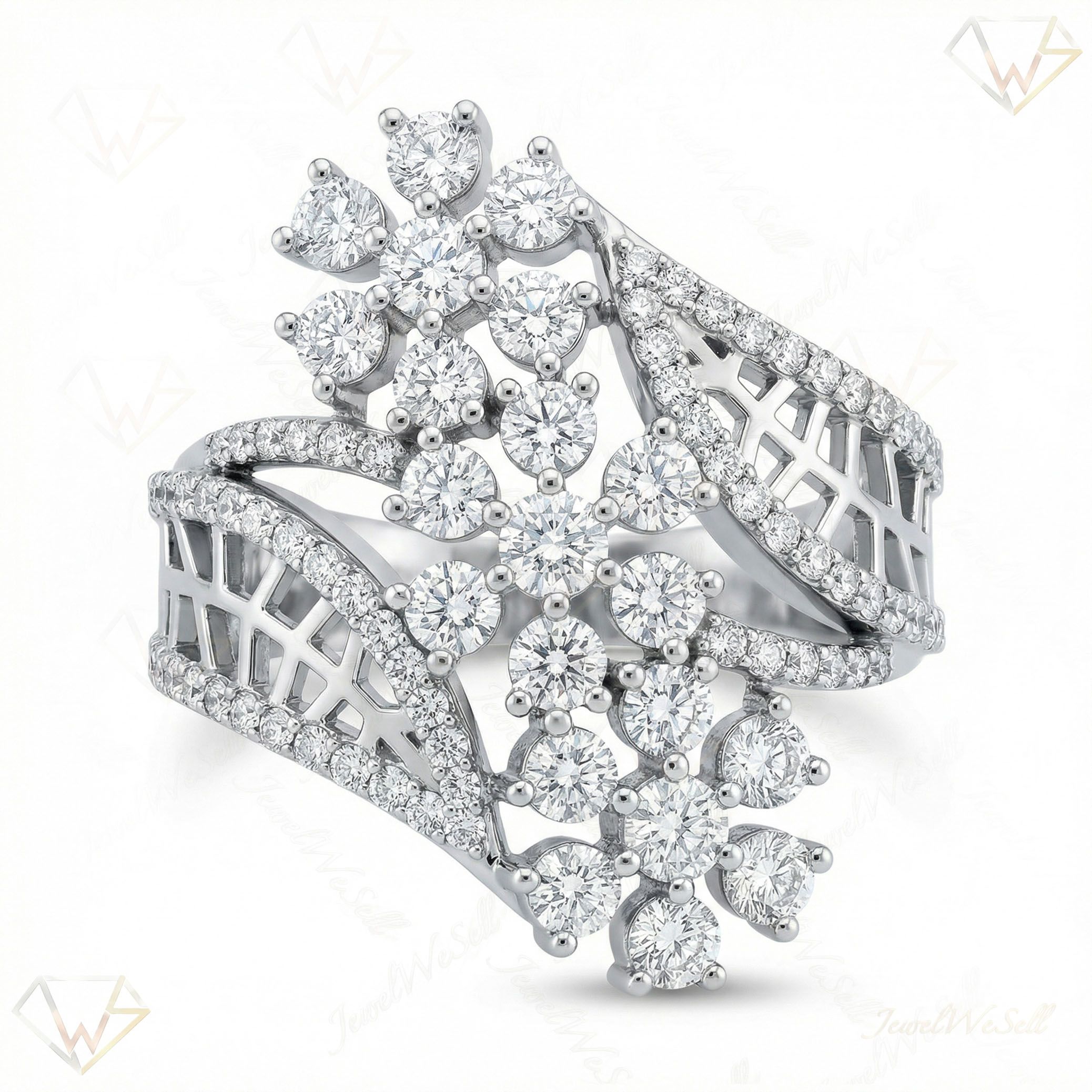 2.10 ct EF VS Lab Grown Diamond Fancy Ring in 10k White Gold _ Sz0550 11486