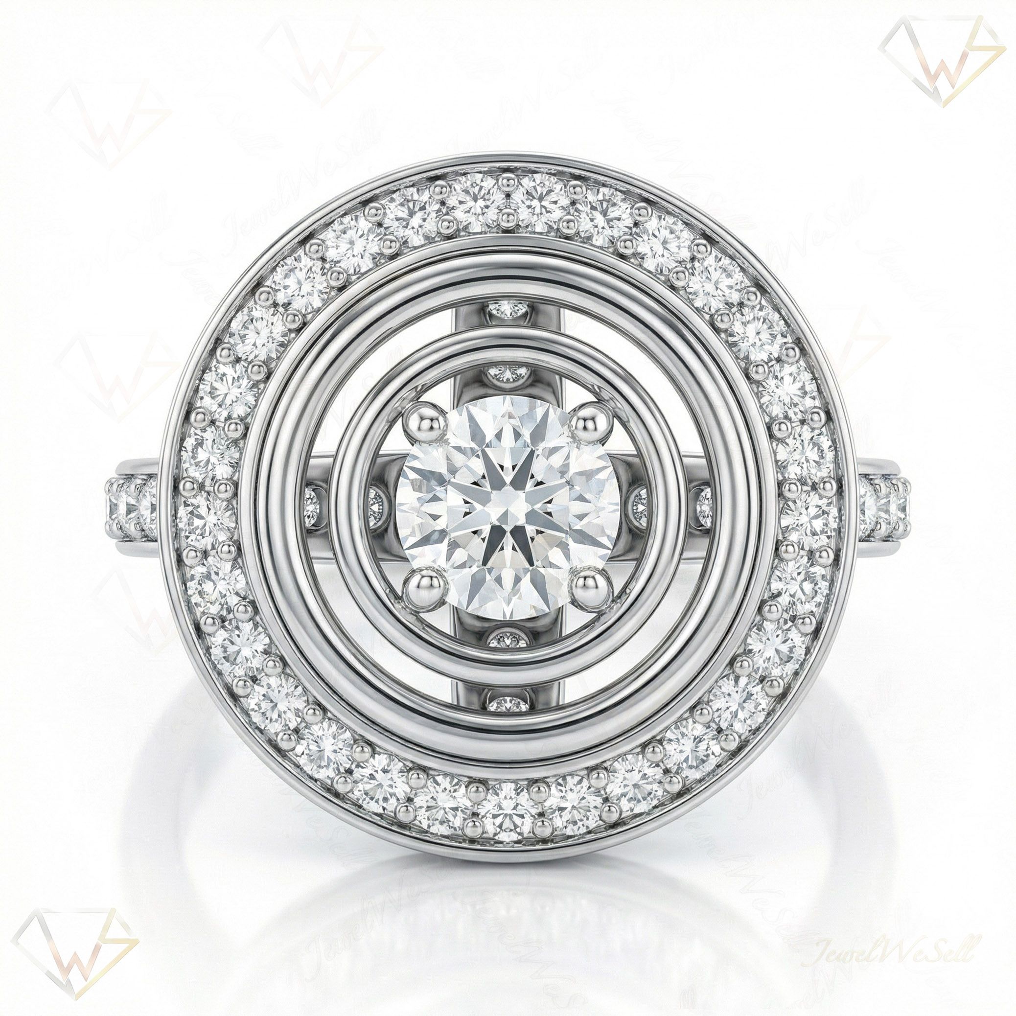 1.66 ct EF VS Lab Grown Diamond Halo Engagement Ring in 10k White Gold _ Sz0525 12086