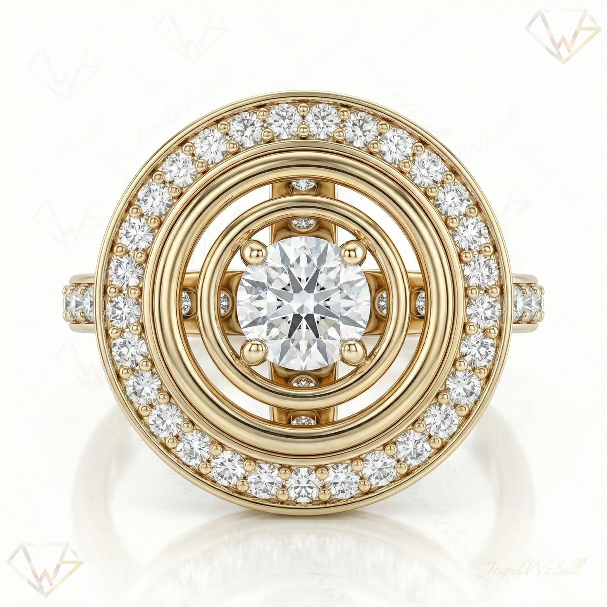 1.66 ct EF VS Lab Grown Diamond Halo Engagement Ring in 10k Yellow Gold _ Sz0775 12086