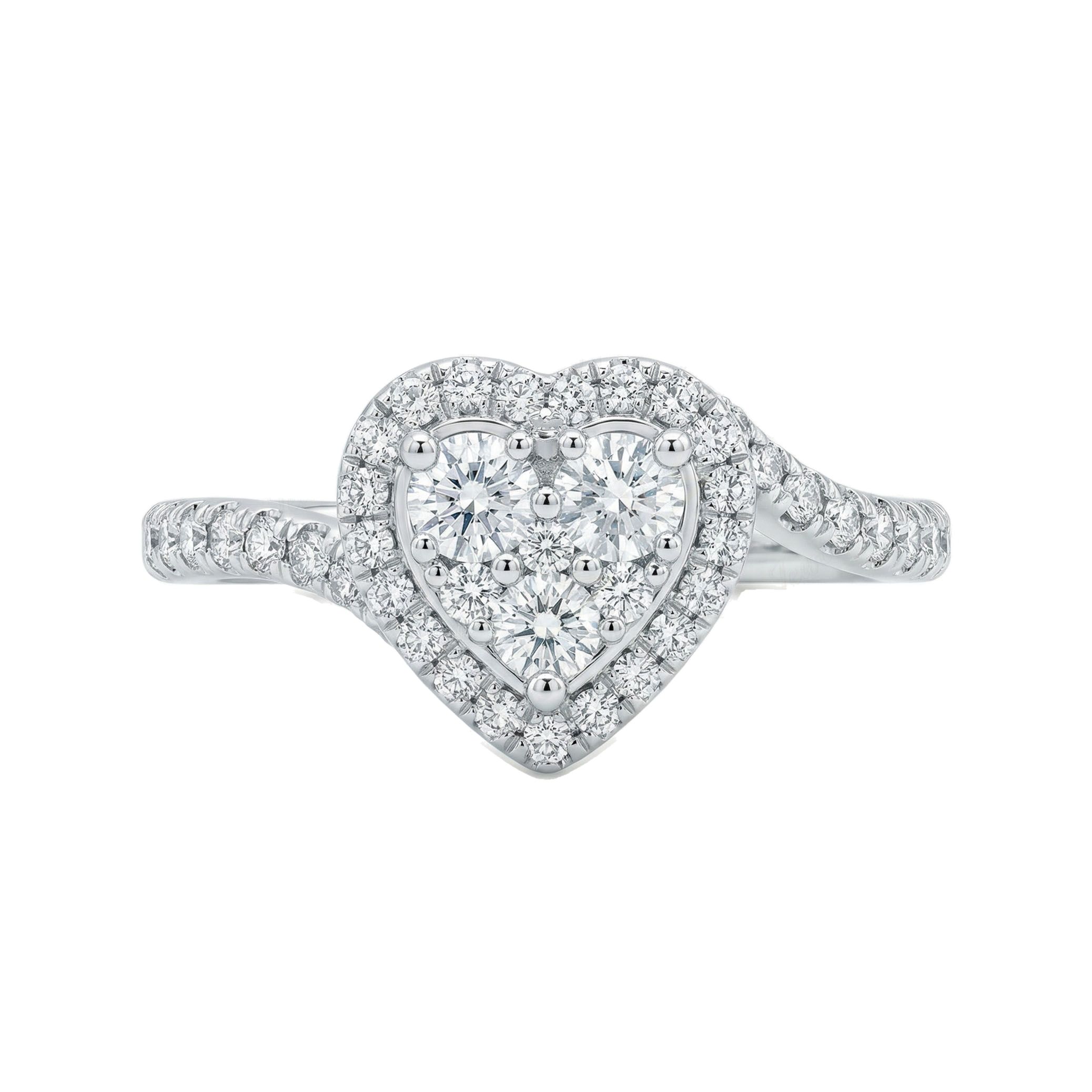 1.00 ct EF VS Lab Grown Diamond Heart Shaped Cluster Engagement Ring in 10k White Gold _ Sz0875 12571
