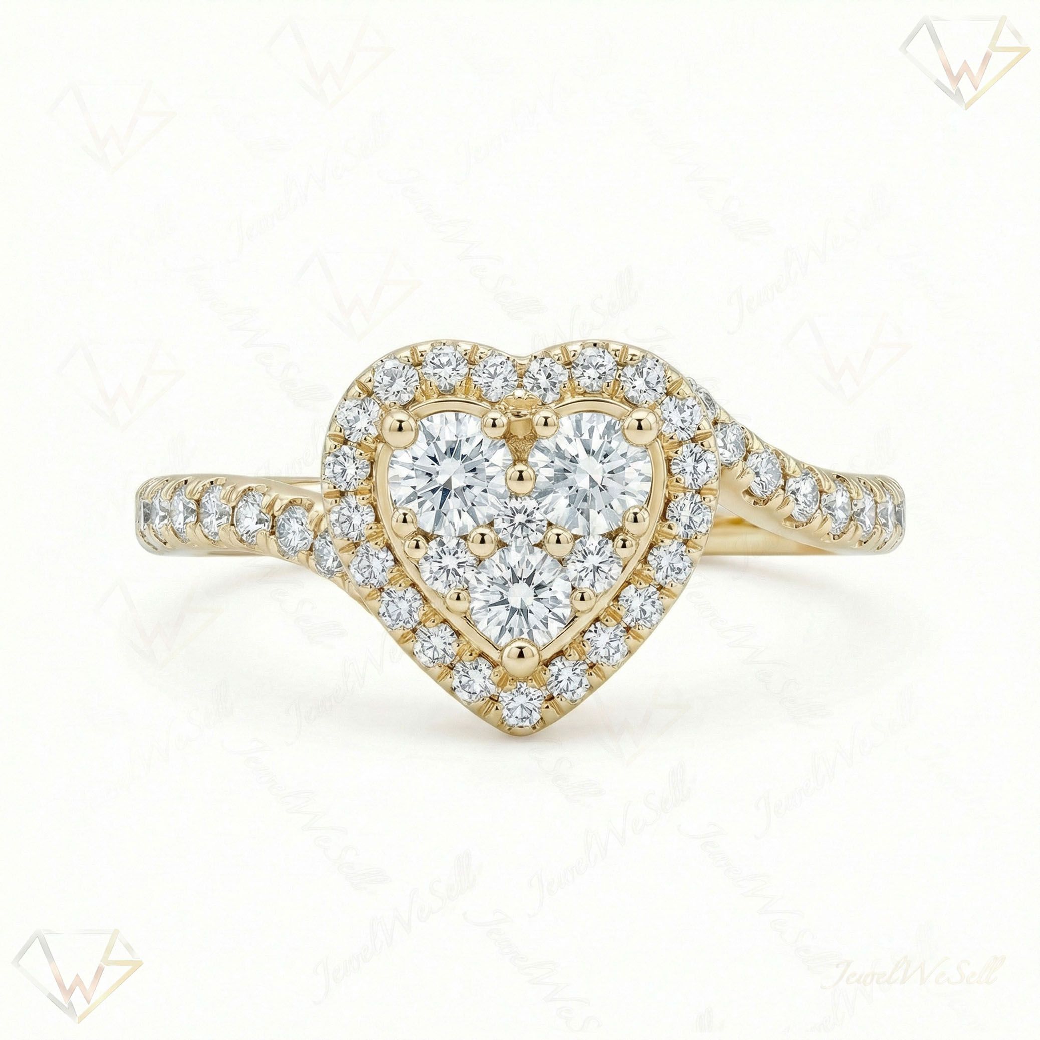 1.00 ct EF VS Lab Grown Diamond Heart Shaped Cluster Engagement Ring in 14k Yellow Gold _ Sz0775 12571