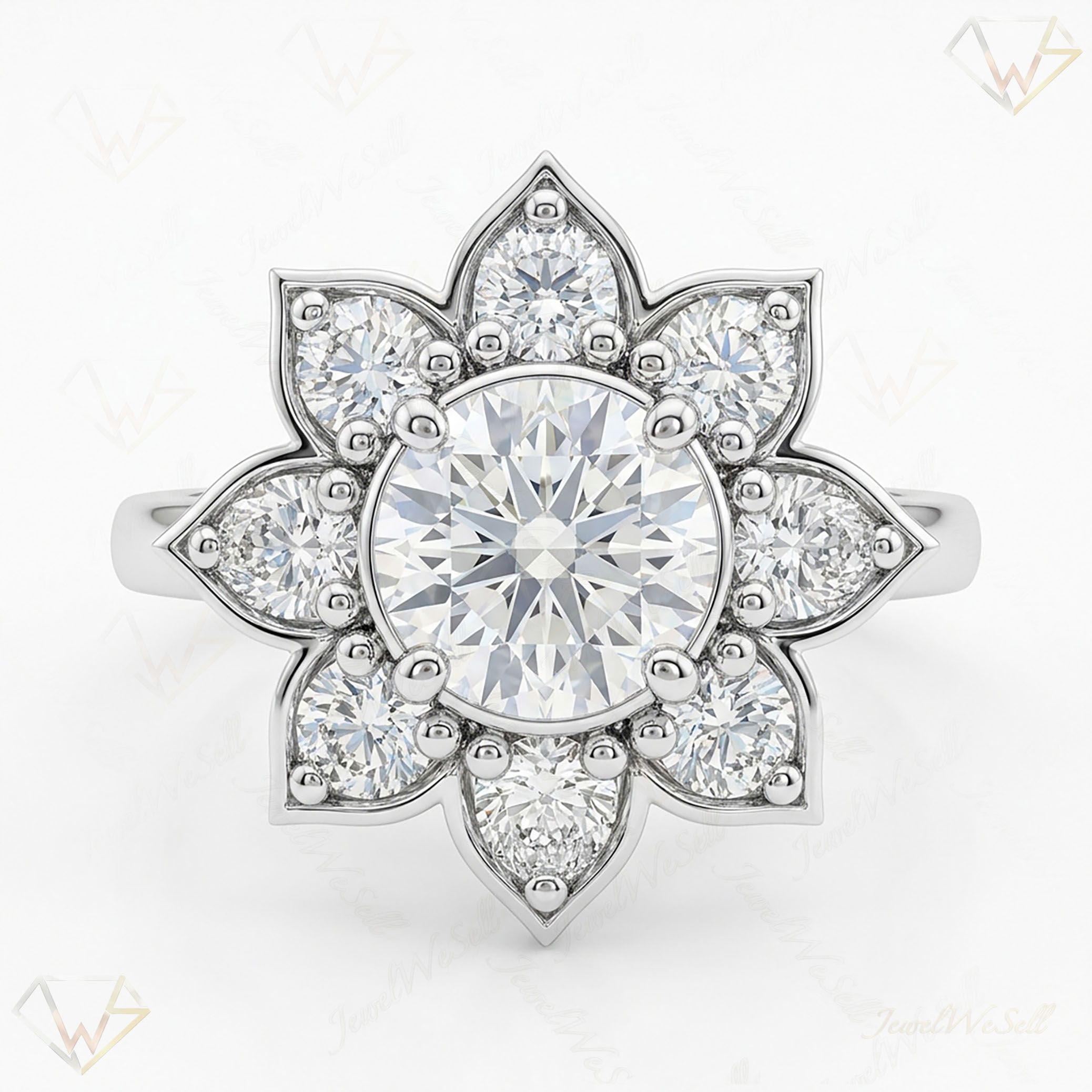 0.90 ct EF VS Lab Grown Diamond Halo Engagement Ring in 10k White Gold _ Sz0700 12933