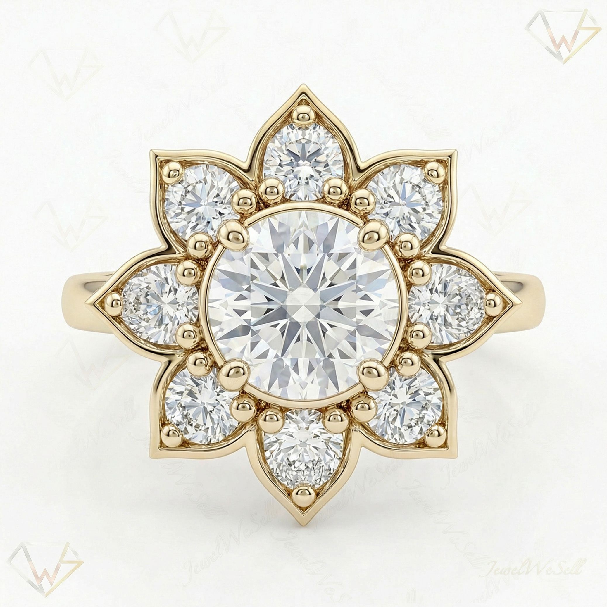 0.90 ct EF VS Lab Grown Diamond Halo Engagement Ring in 14k Yellow Gold _ Sz0475 12933