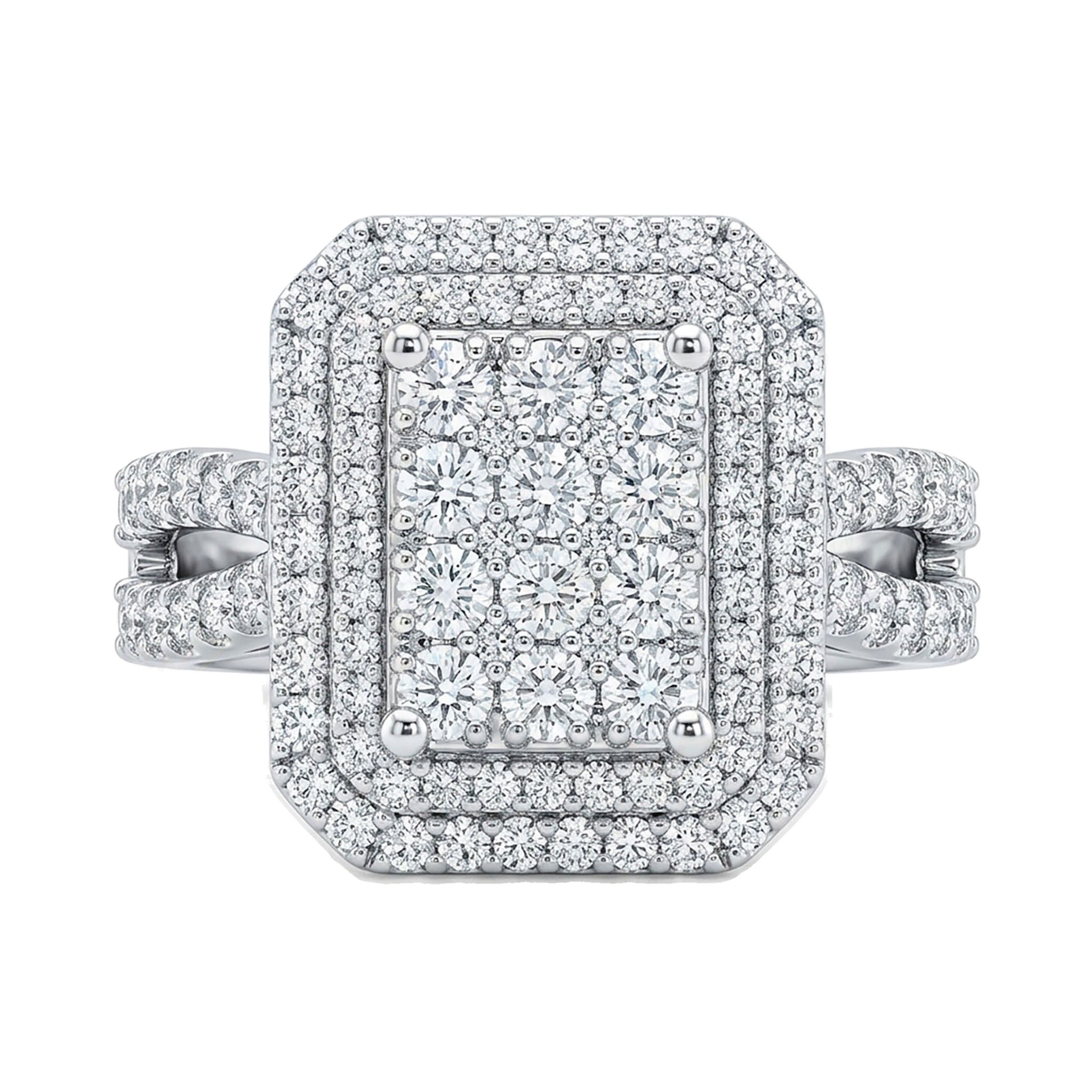 2.33 ct EF VS Lab Grown Diamond Rectangular Cluster Engagement Ring in 10k White Gold _ Sz0500 132245