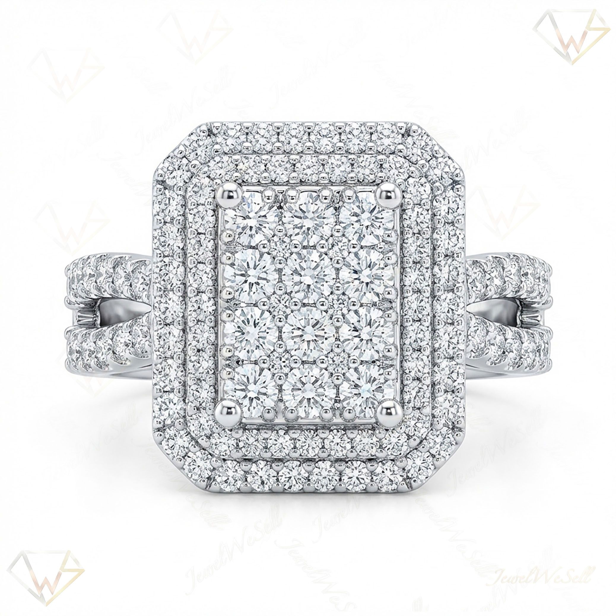 2.33 ct EF VS Moissanite Rectangular Cluster Engagement Ring in 925 Sterling SIlver _ Sz0575 132245