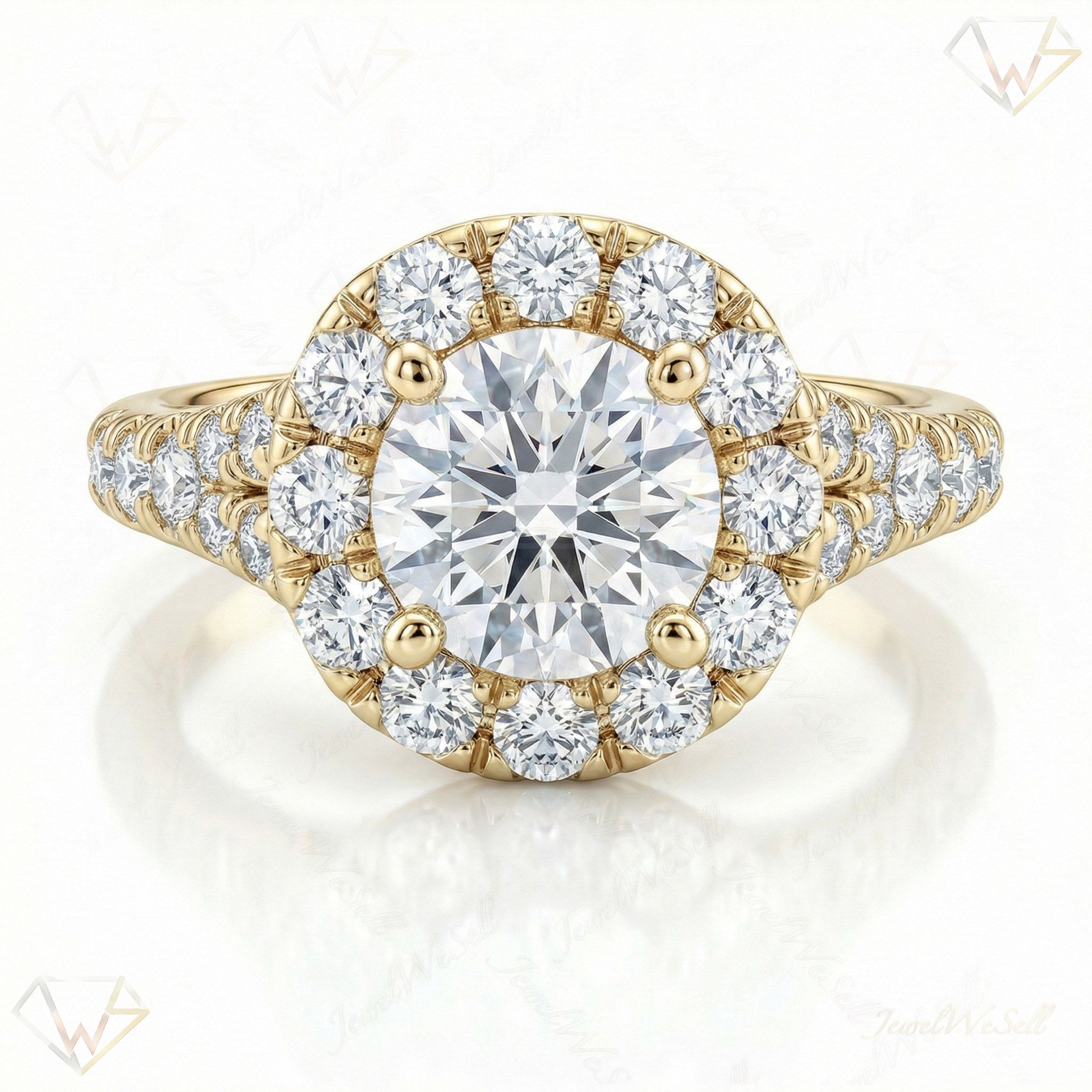 2.00 ct EF VS Lab Grown Diamond Halo Engagement Ring in 10k Yellow Gold _ Sz0400 132246