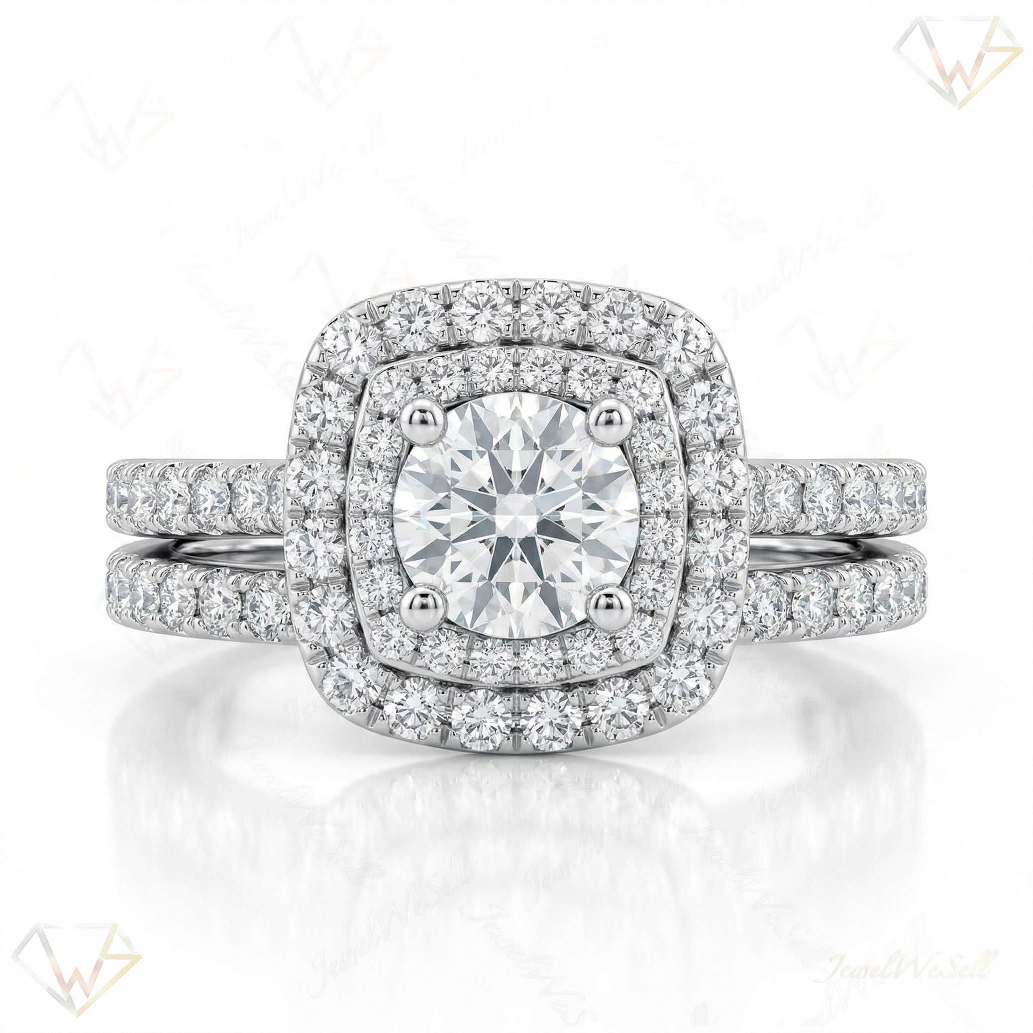 1.60 ct EF VS Moissanite Halo Engagement Set in 925 Sterling SIlver _ Sz0475 132249