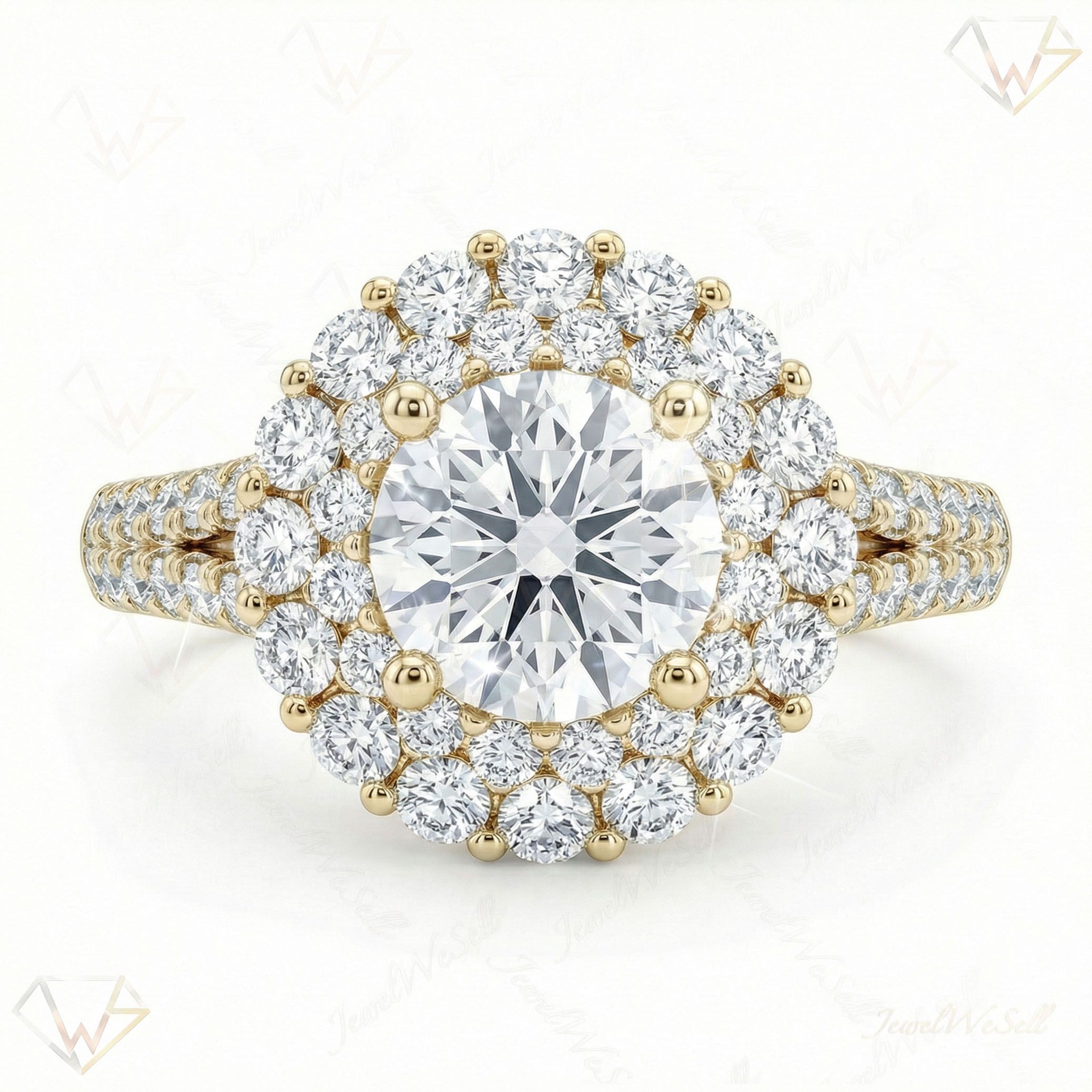 3.00 ct EF VS Lab Grown Diamond Halo Engagement Ring in 10k Yellow Gold _ Sz0525 132252