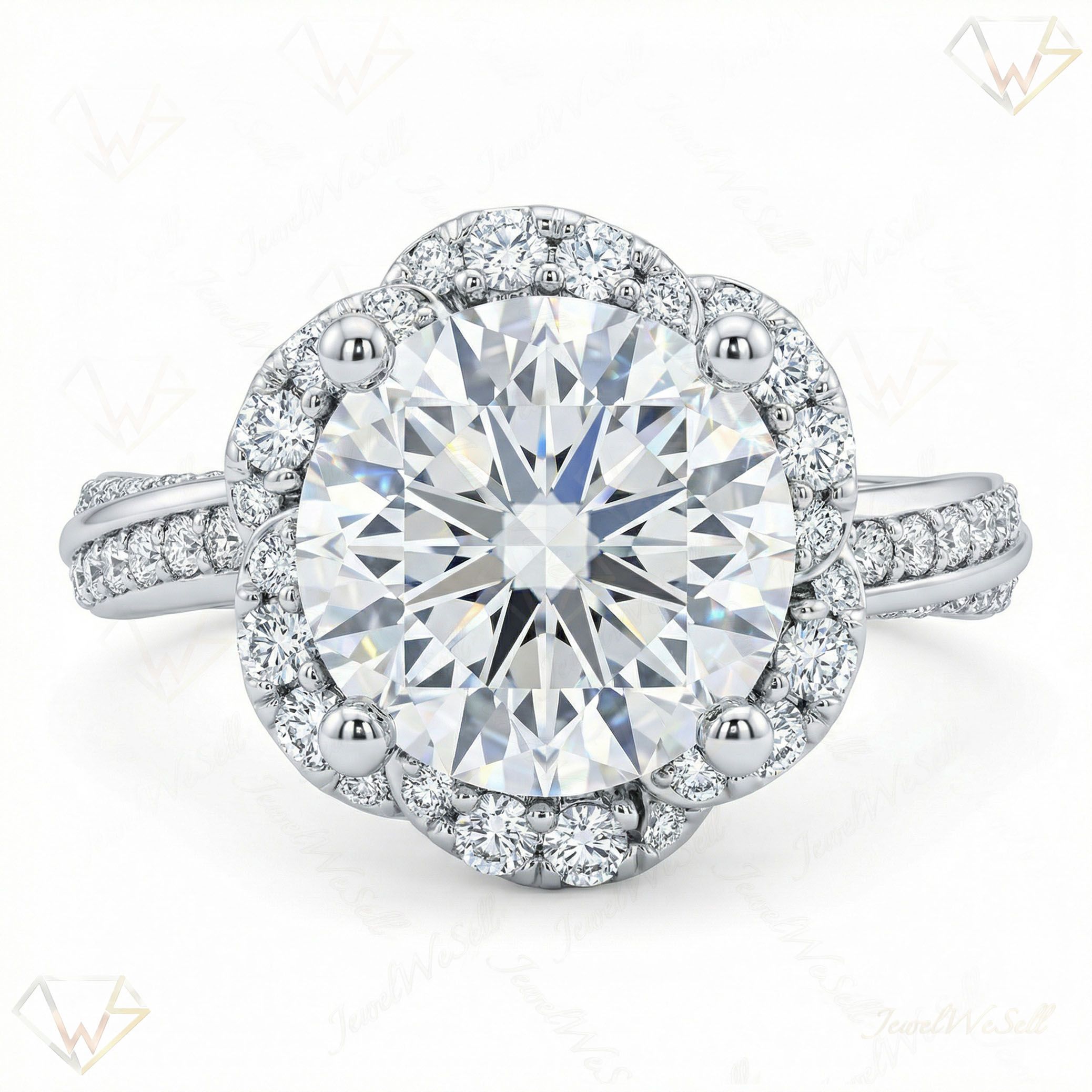 1.66 ct EF VS Lab Grown Diamond Solitaire with Accents Engagement Ring in 10k White Gold _ Sz0550 132297