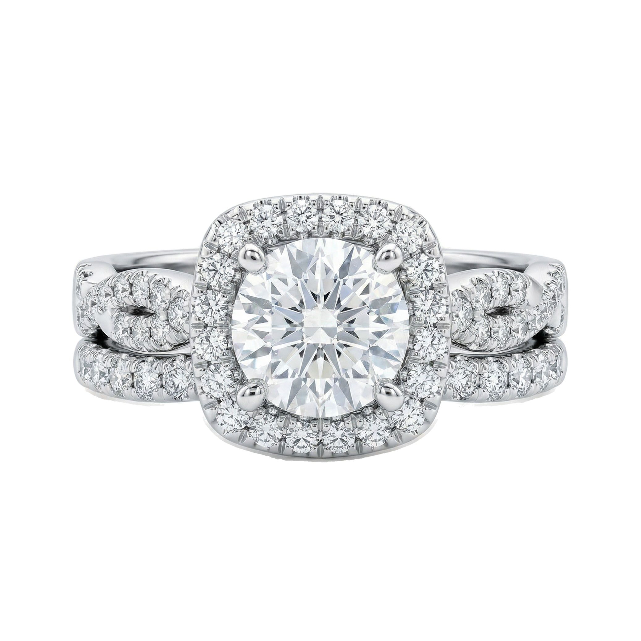 0.66 ct EF VS Moissanite Square Shaped Cluster Engagement Set in 925 Sterling SIlver _ Sz0750 132320