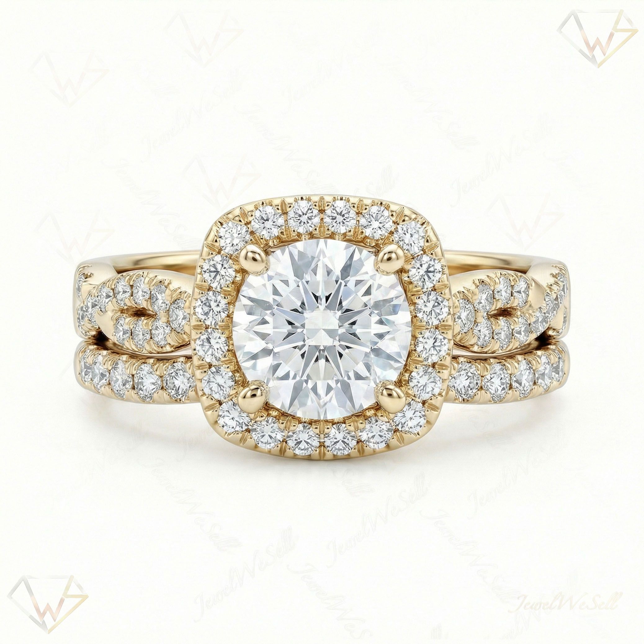 0.66 ct EF VS Lab Grown Diamond Square Shaped Cluster Engagement Set in 10k Yellow Gold _ Sz0425 132320