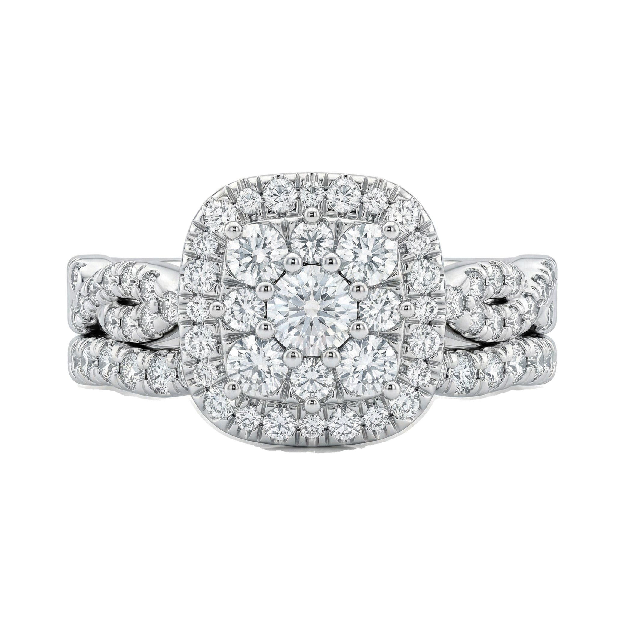 1.20 ct EF VS Lab Grown Diamond Square Shaped Cluster Engagement Set in 10k White Gold _ Sz0650 132321