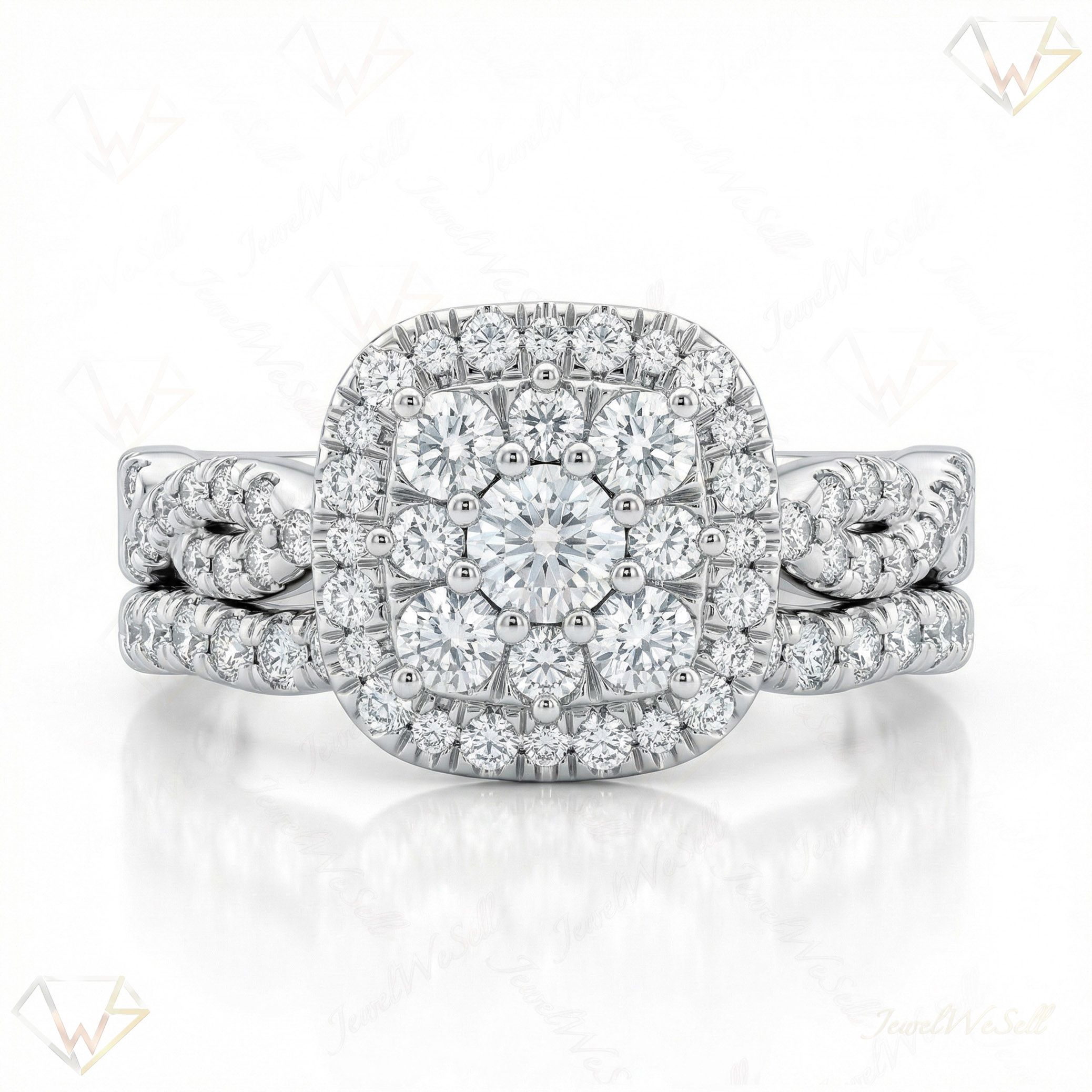 1.20 ct EF VS Moissanite Square Shaped Cluster Engagement Set in 925 Sterling SIlver _ Sz0475 132321