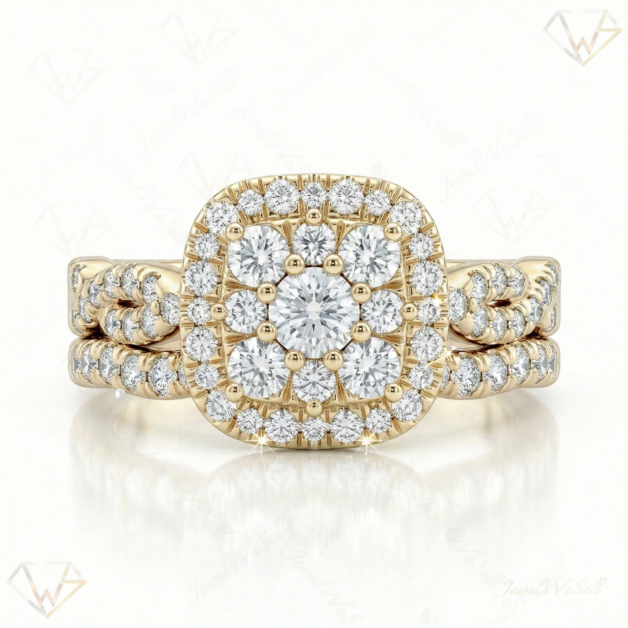 1.20 ct EF VS Lab Grown Diamond Square Shaped Cluster Engagement Set in 14k Yellow Gold _ Sz0850 132321