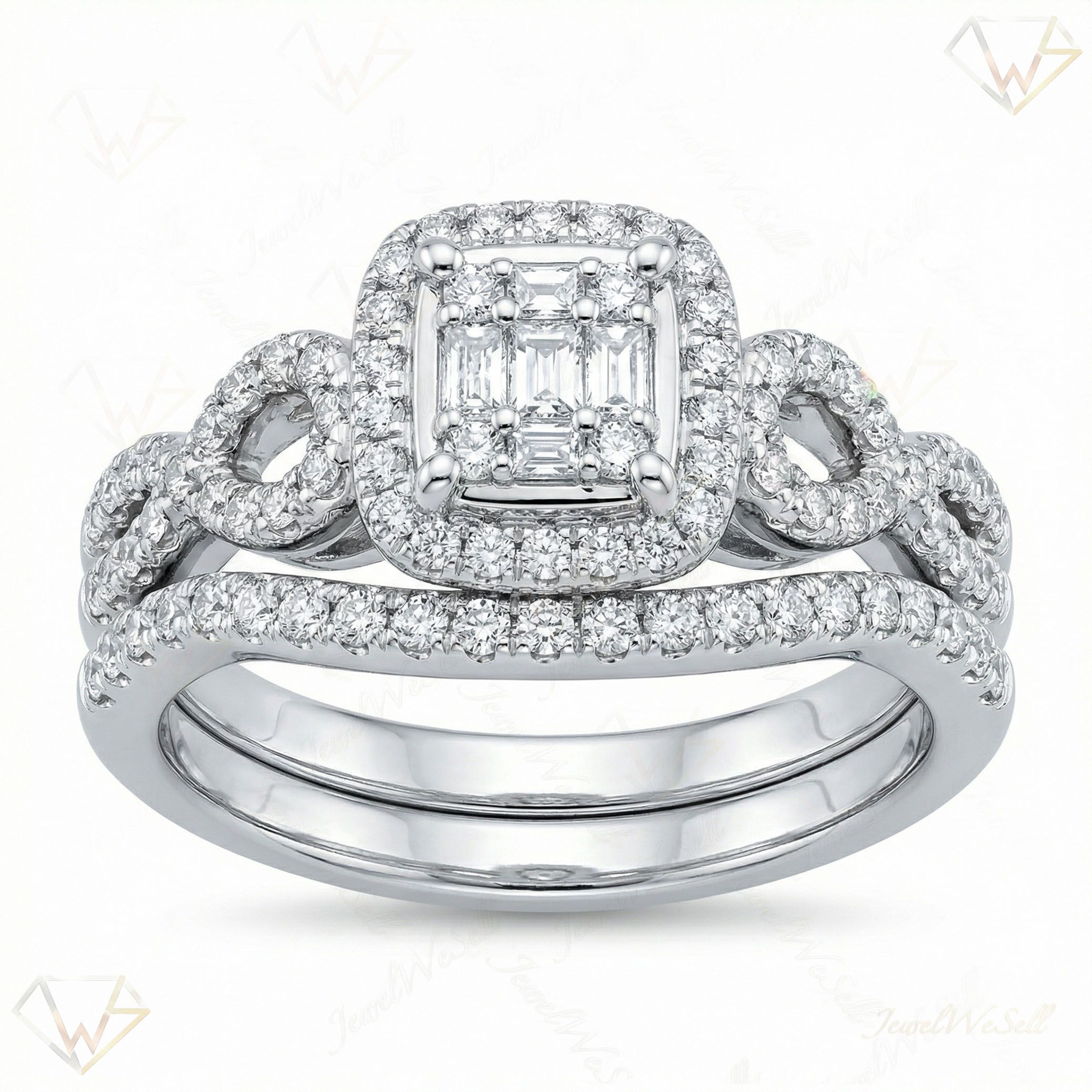 0.75 ct EF VS Lab Grown Diamond Square Shaped Cluster Engagement Set in 10k White Gold _ Sz0650 132331