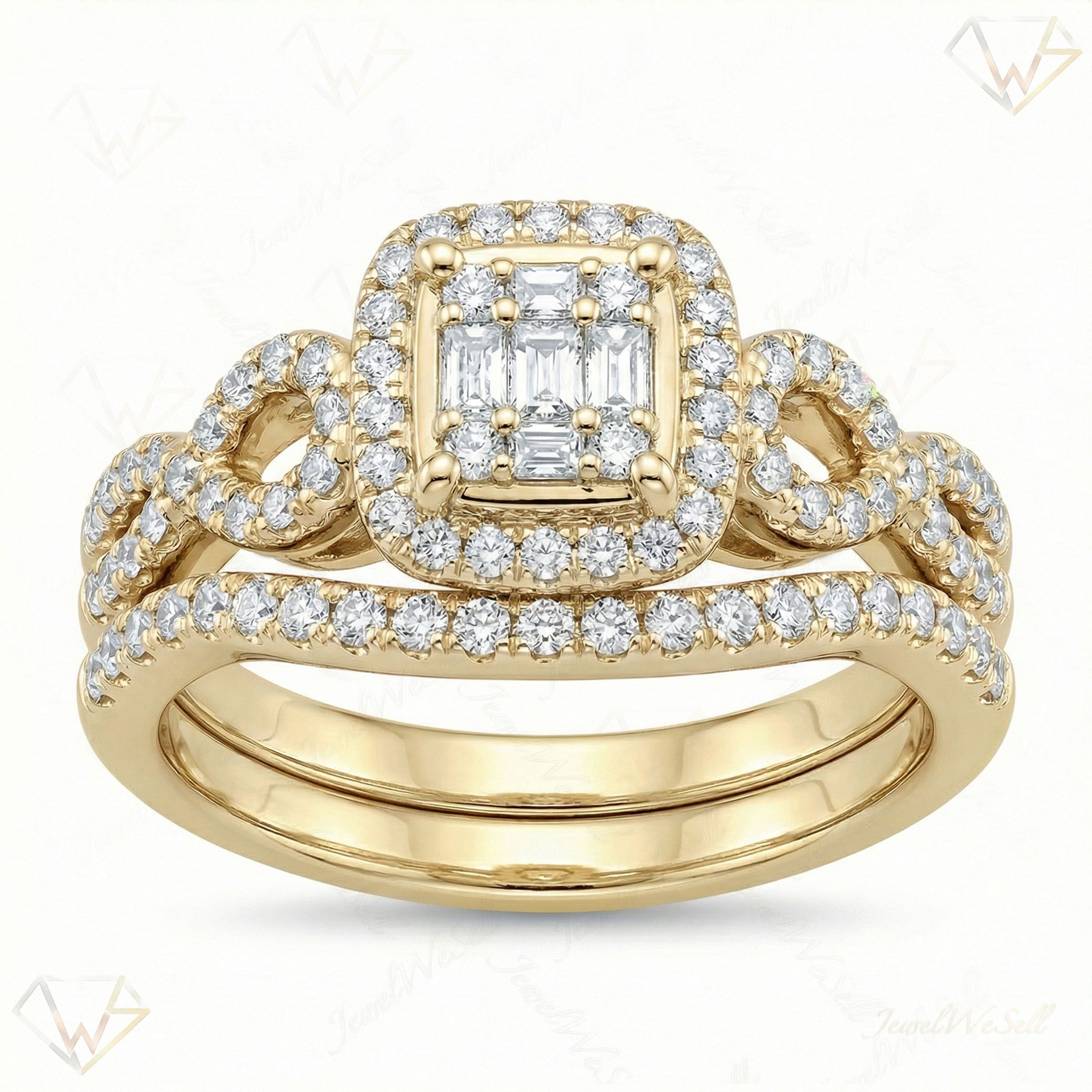 0.75 ct EF VS Lab Grown Diamond Square Shaped Cluster Engagement Set in 10k Yellow Gold _ Sz0550 132331