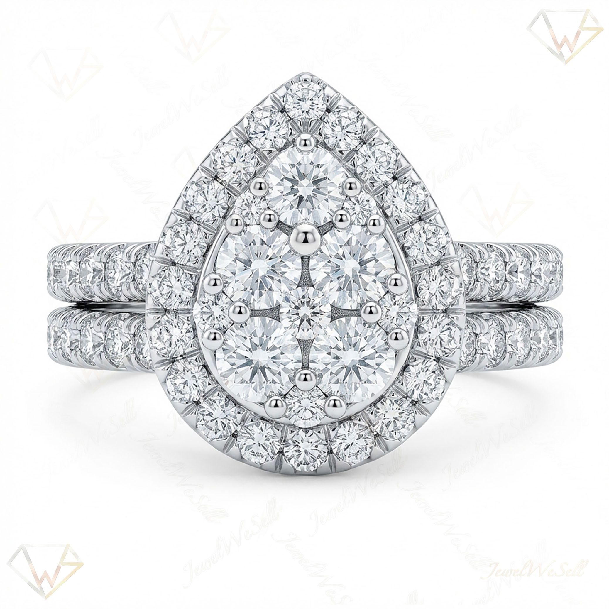 1.50 ct EF VS Lab Grown Diamond Pear Cluster Engagement Set in 10k White Gold _ Sz0775 132332