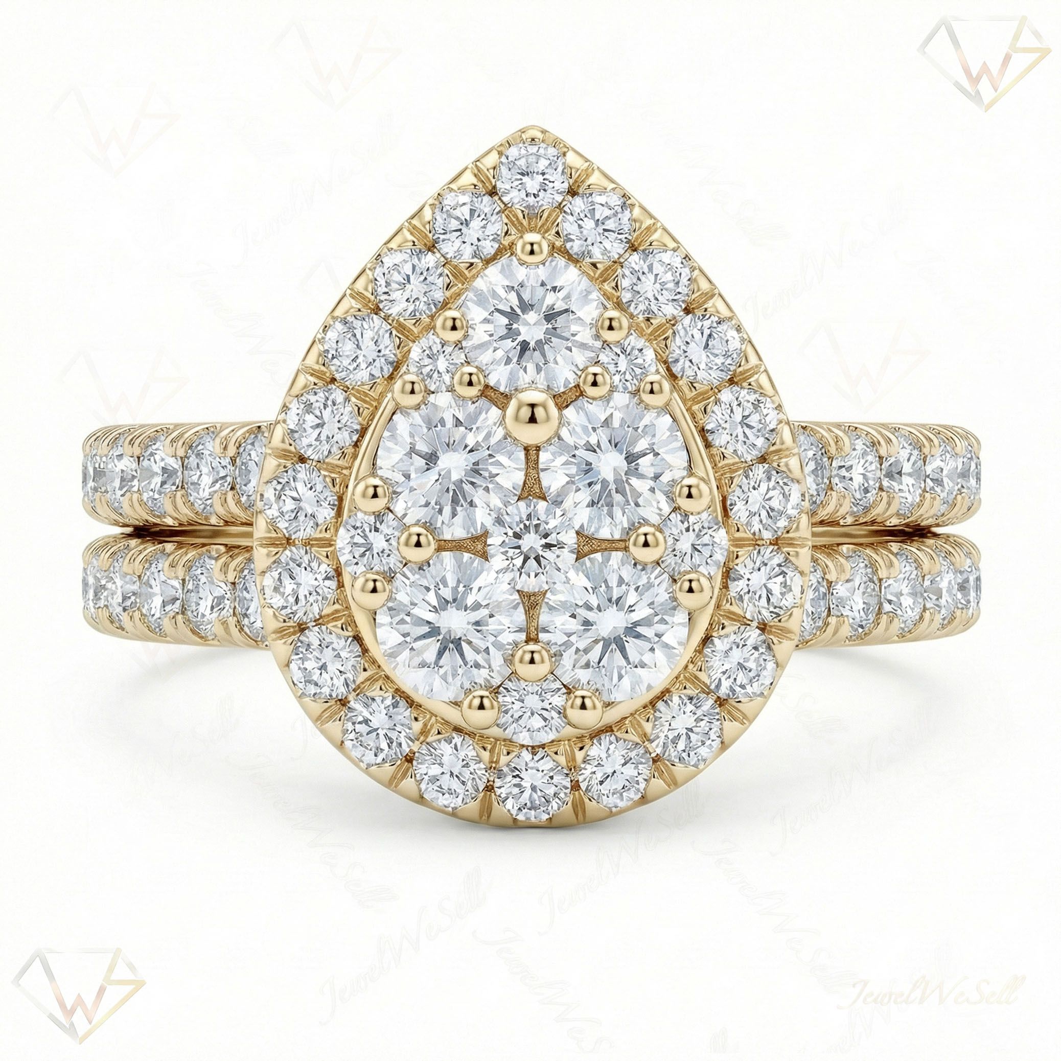 1.50 ct EF VS Lab Grown Diamond Pear Cluster Engagement Set in 14k Yellow Gold _ Sz0525 132332