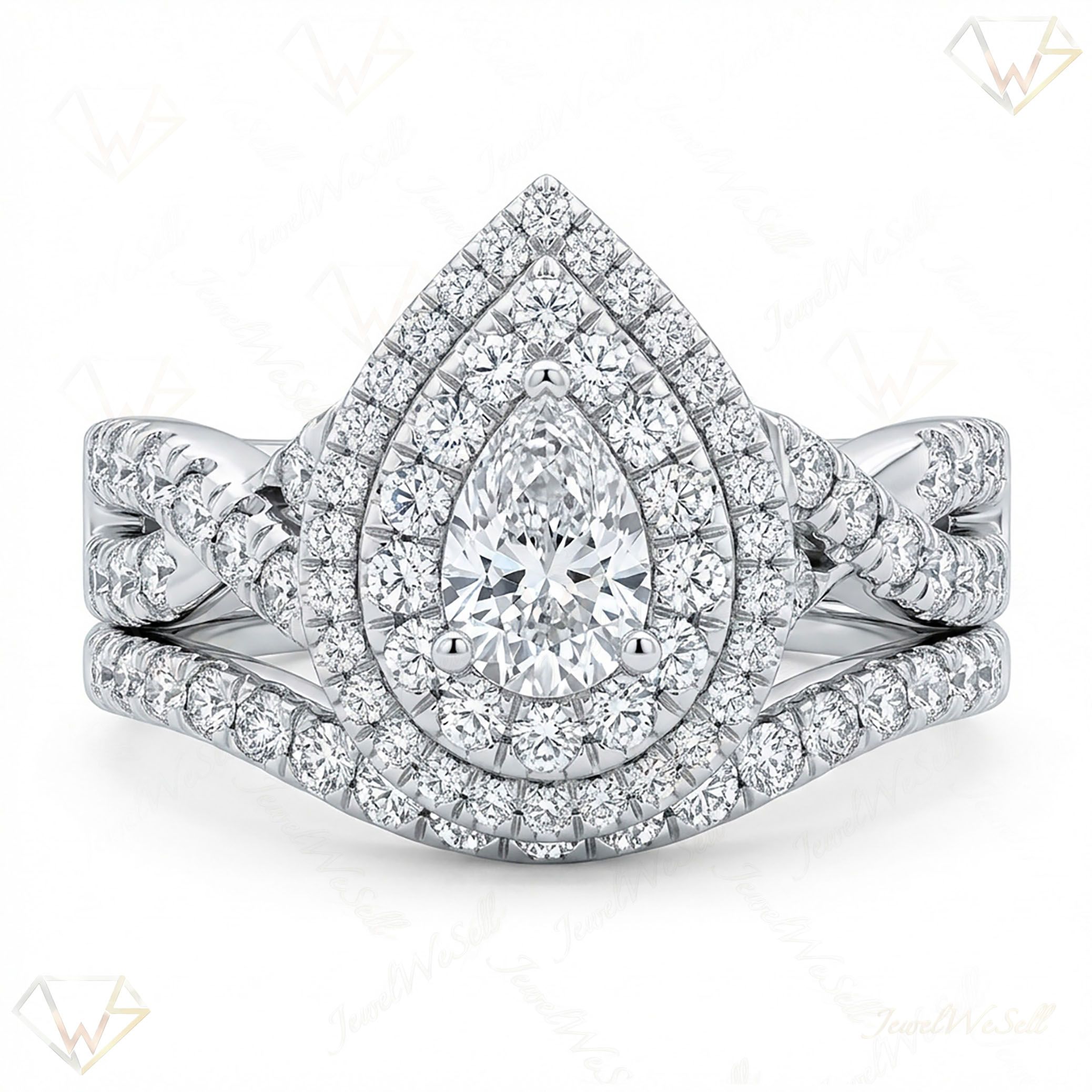 1.66 ct EF VS Lab Grown Diamond Halo Engagement Set in 10k White Gold _ Sz0625 132350