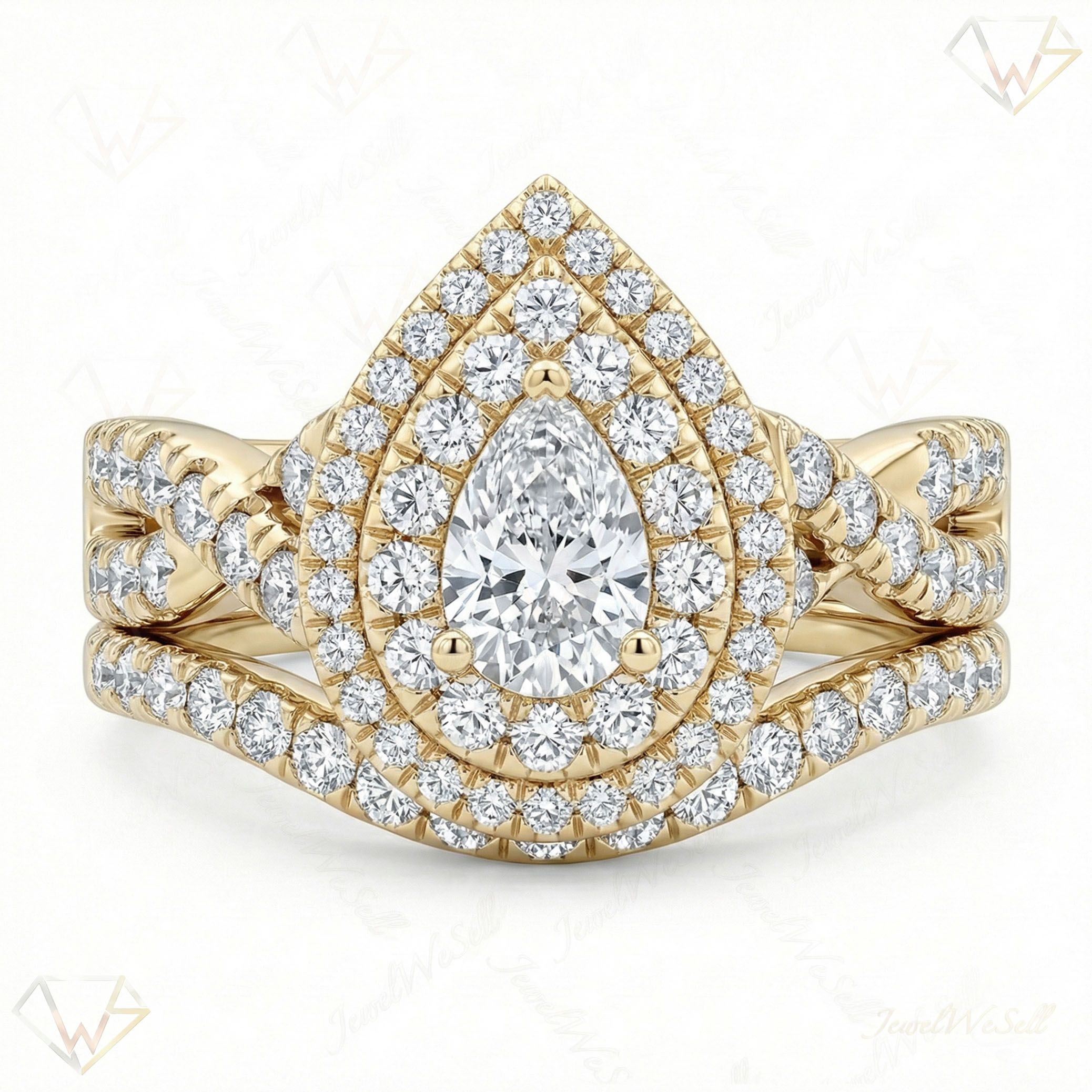 1.66 ct EF VS Lab Grown Diamond Halo Engagement Set in 10k Yellow Gold _ Sz0400 132350