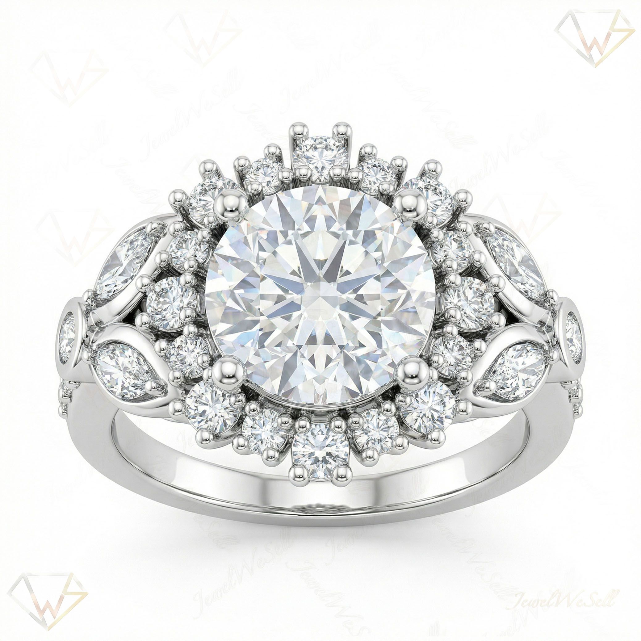 2.10 ct EF VS Lab Grown Diamond Halo Engagement Ring in 14k White Gold _ Sz0600 13329