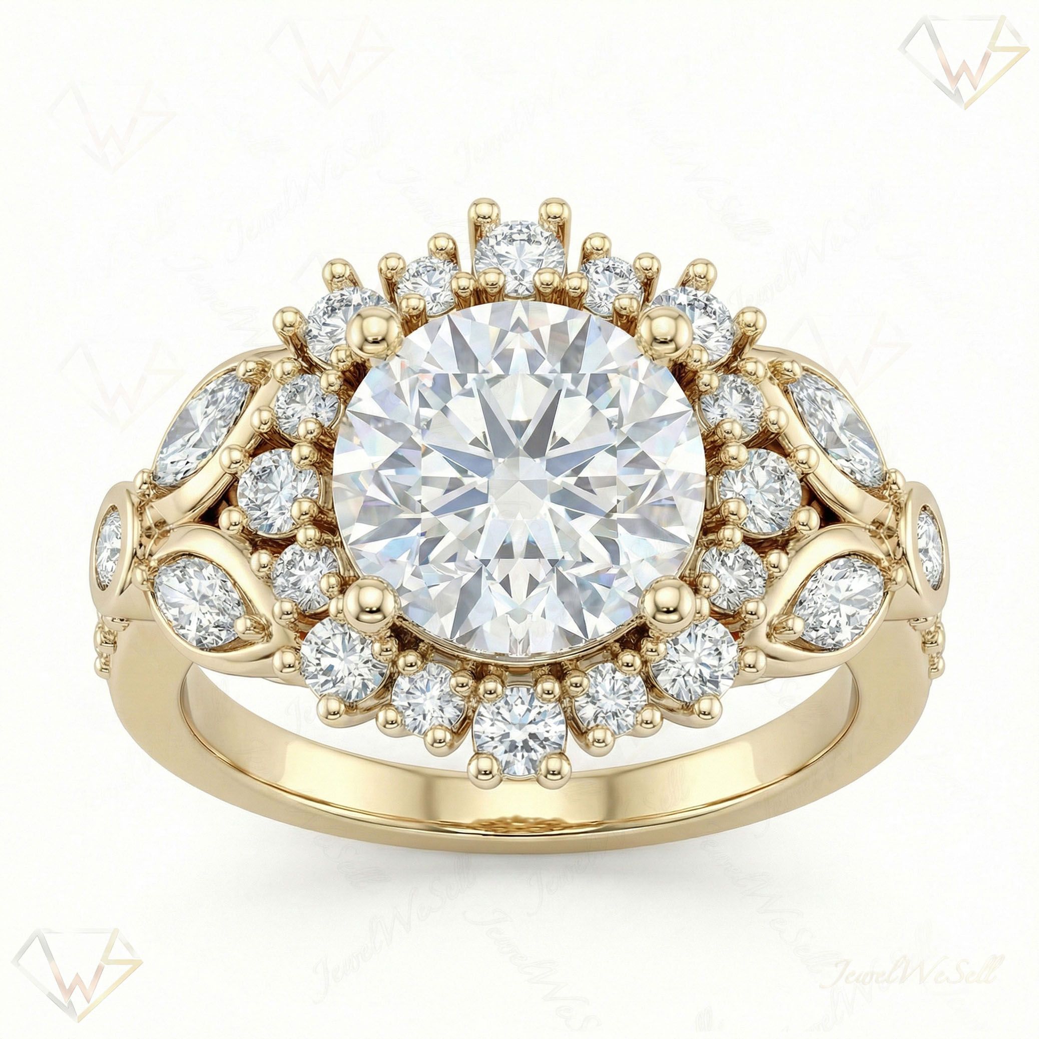 2.10 ct EF VS Lab Grown Diamond Halo Engagement Ring in 14k Yellow Gold _ Sz0525 13329