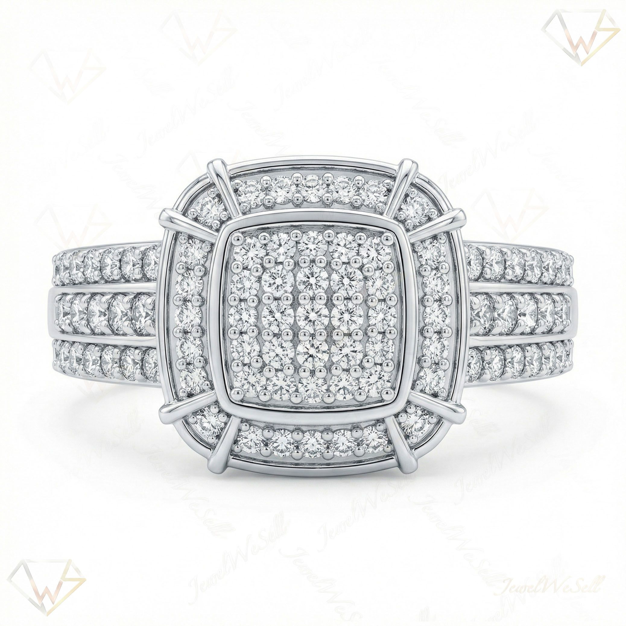 0.66 ct EF VS Lab Grown Diamond Square Shaped Cluster Engagement Ring in 10k White Gold _ Sz0475 13424