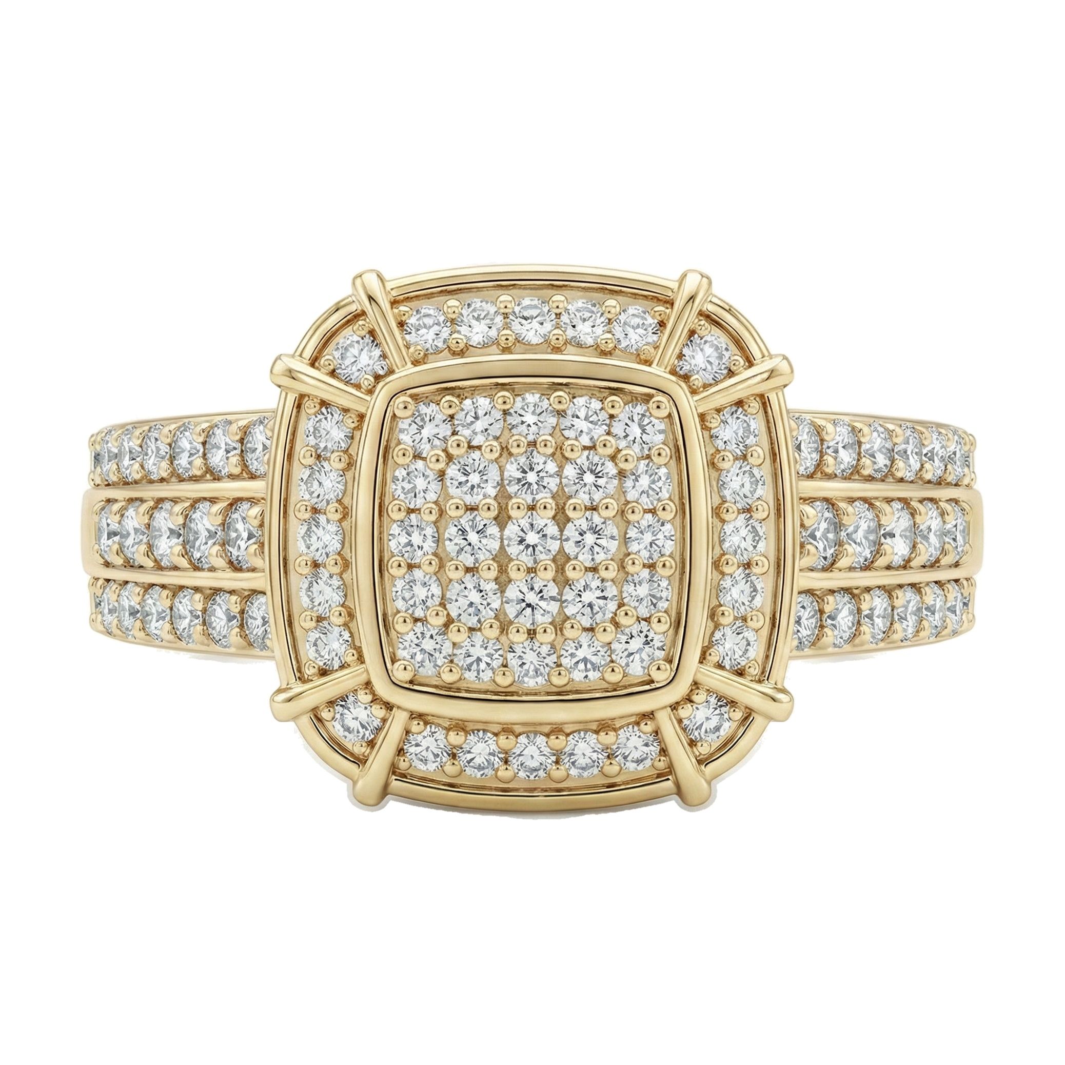 0.66 ct EF VS Lab Grown Diamond Square Shaped Cluster Engagement Ring in 14k Yellow Gold _ Sz0450 13424