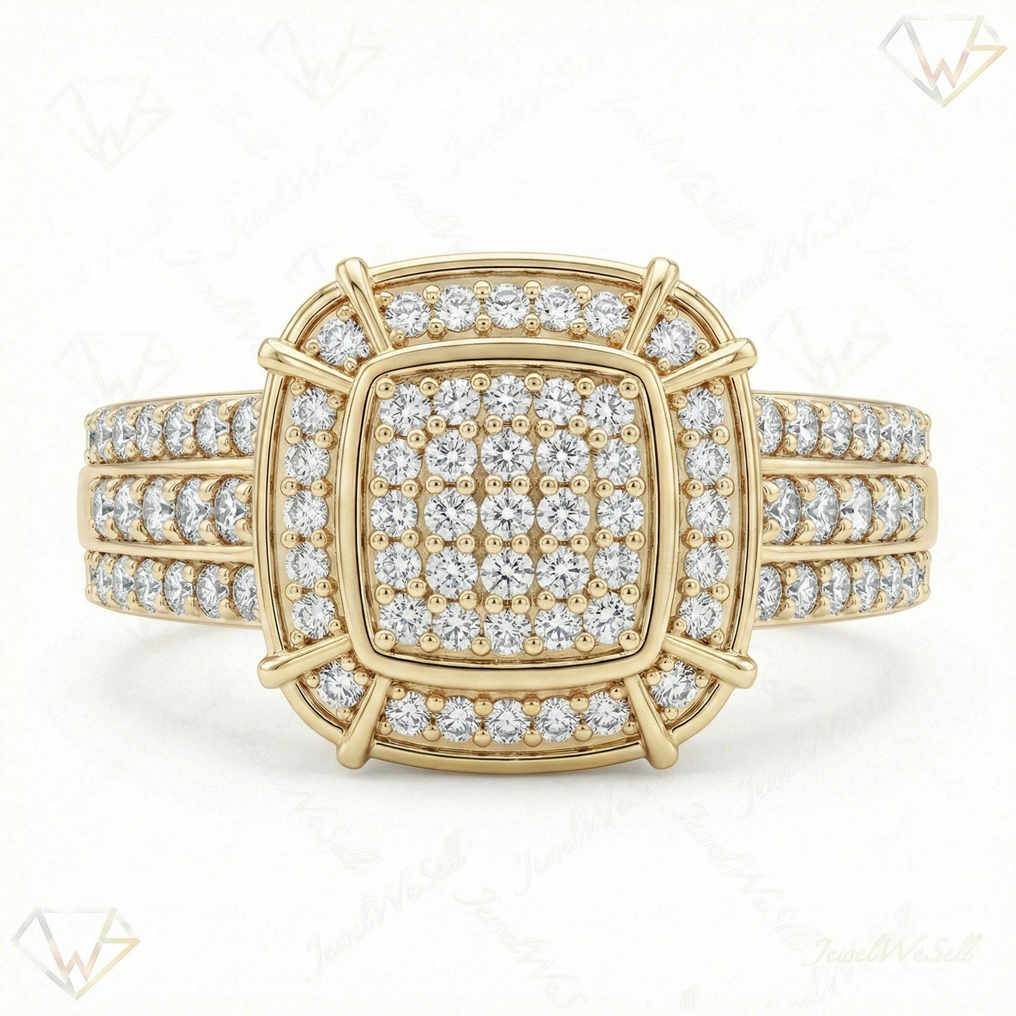 0.66 ct EF VS Lab Grown Diamond Square Shaped Cluster Engagement Ring in 14k Yellow Gold _ Sz0775 13424