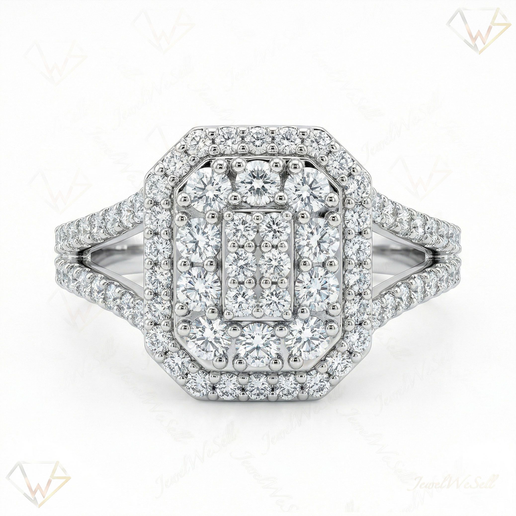 0.80 ct EF VS Lab Grown Diamond Rectangular Cluster Engagement Ring in 14k White Gold _ Sz0425 13425