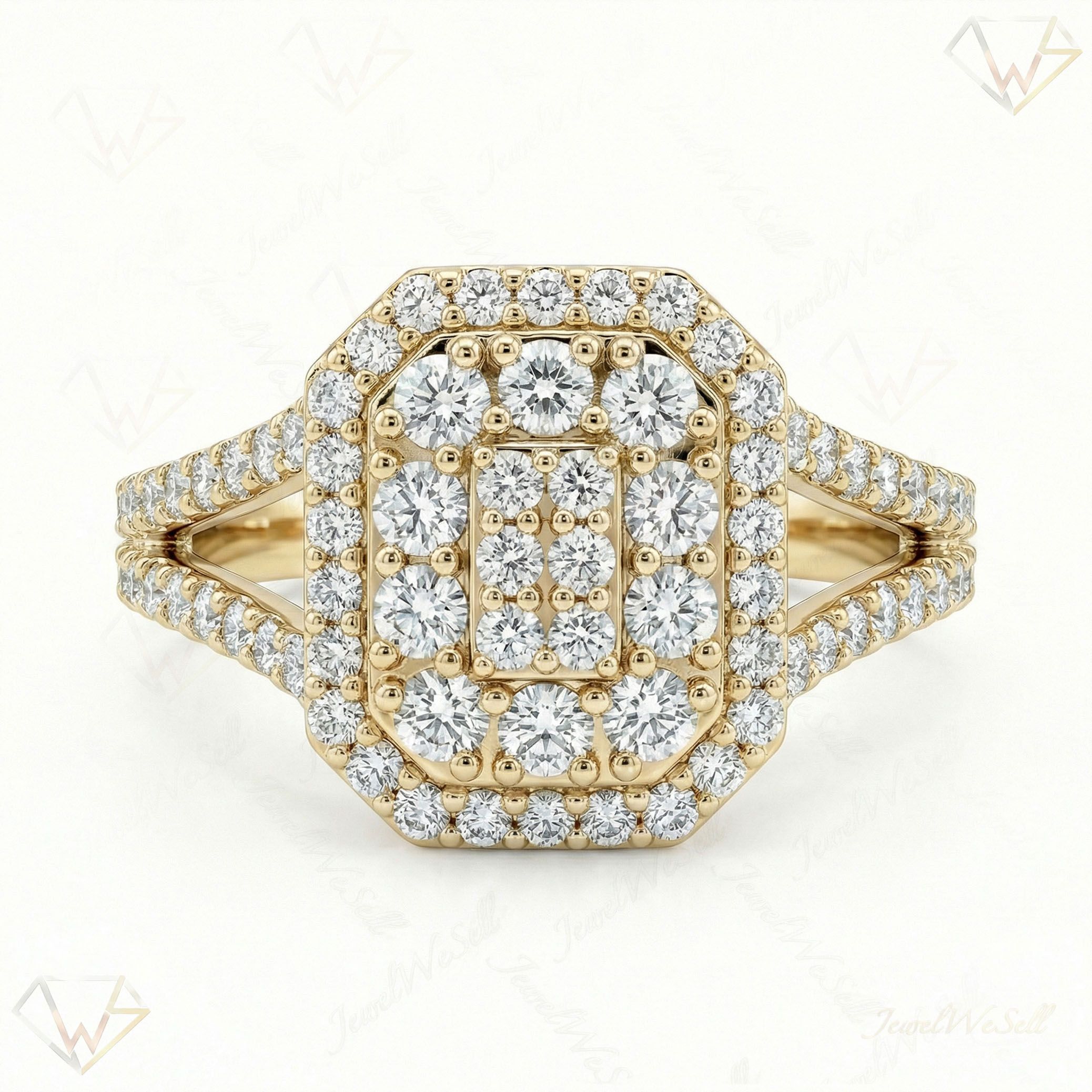0.80 ct EF VS Lab Grown Diamond Rectangular Cluster Engagement Ring in 14k Yellow Gold _ Sz0475 13425