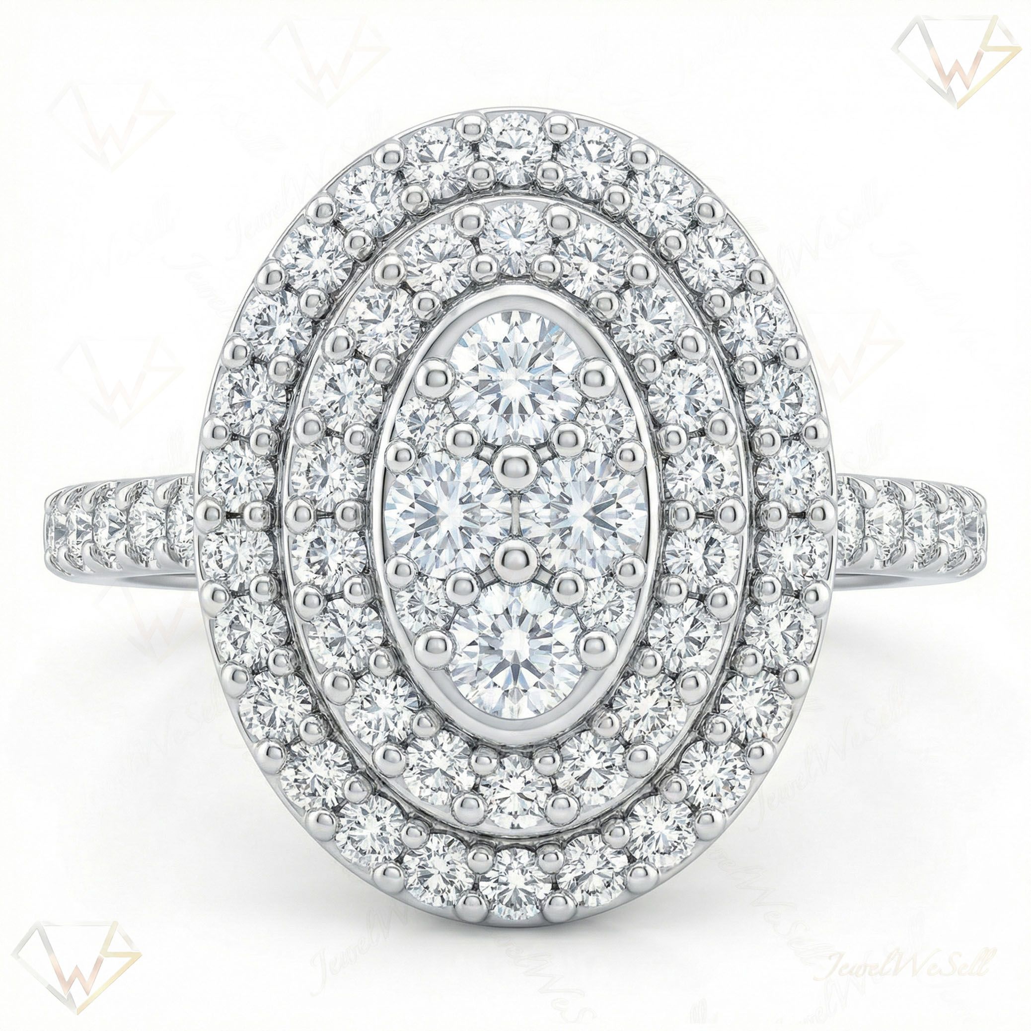 0.75 ct EF VS Lab Grown Diamond Oval Cluster Engagement Ring in 10k White Gold _ Sz0525 13433