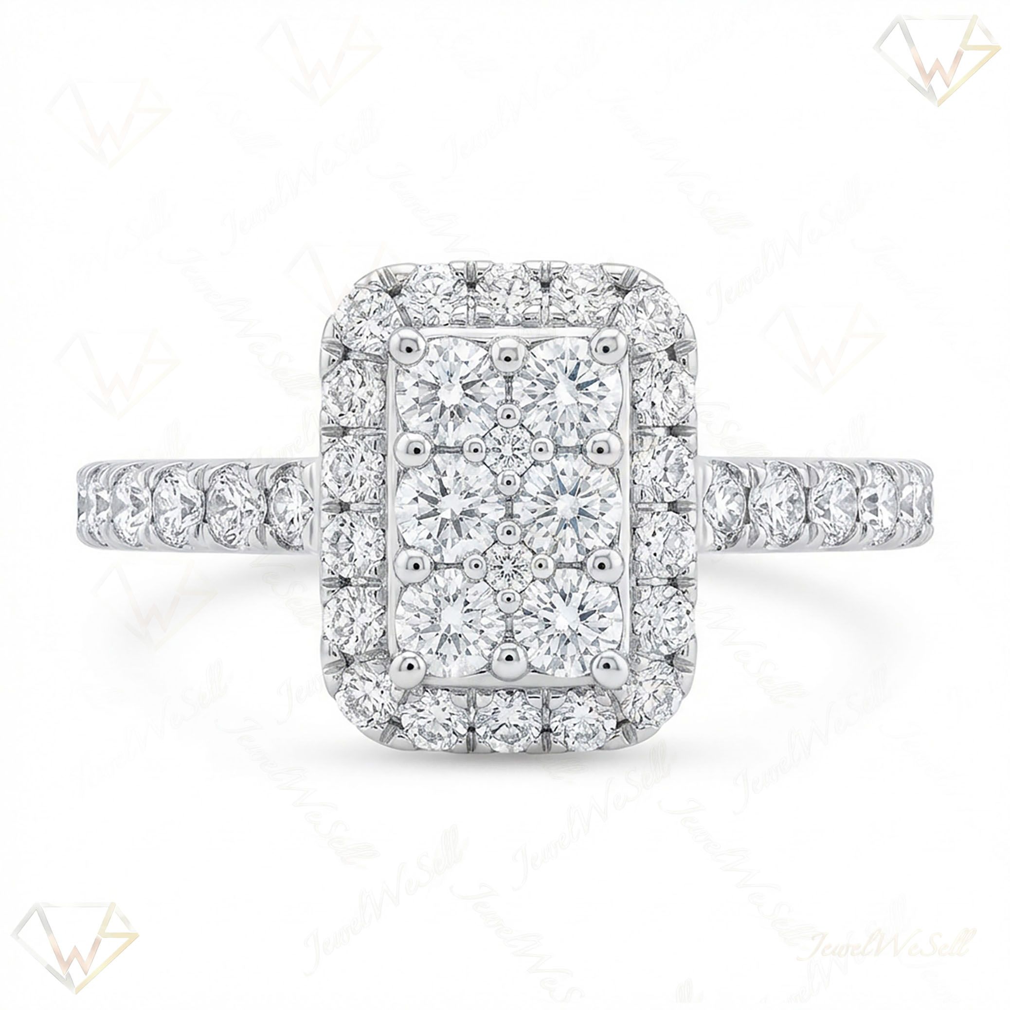 0.80 ct EF VS Moissanite Rectangular Cluster Engagement Ring in 925 Sterling SIlver _ Sz0575 13434