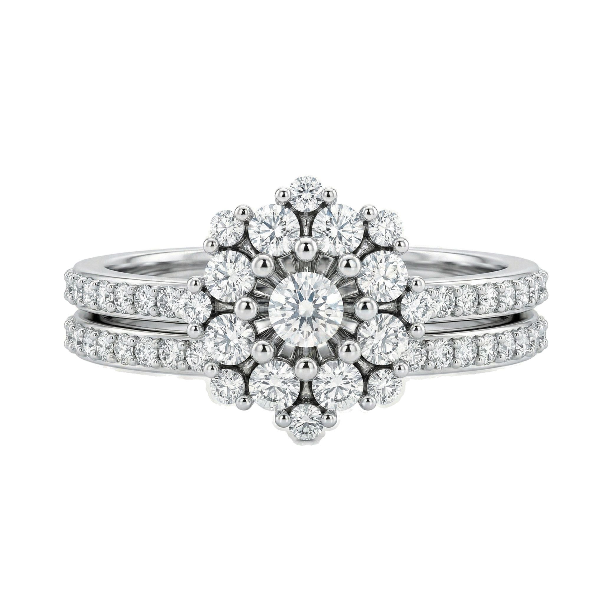 0.40 ct EF VS Moissanite Cluster Engagement Set in 925 Sterling SIlver _ Sz0525 13454