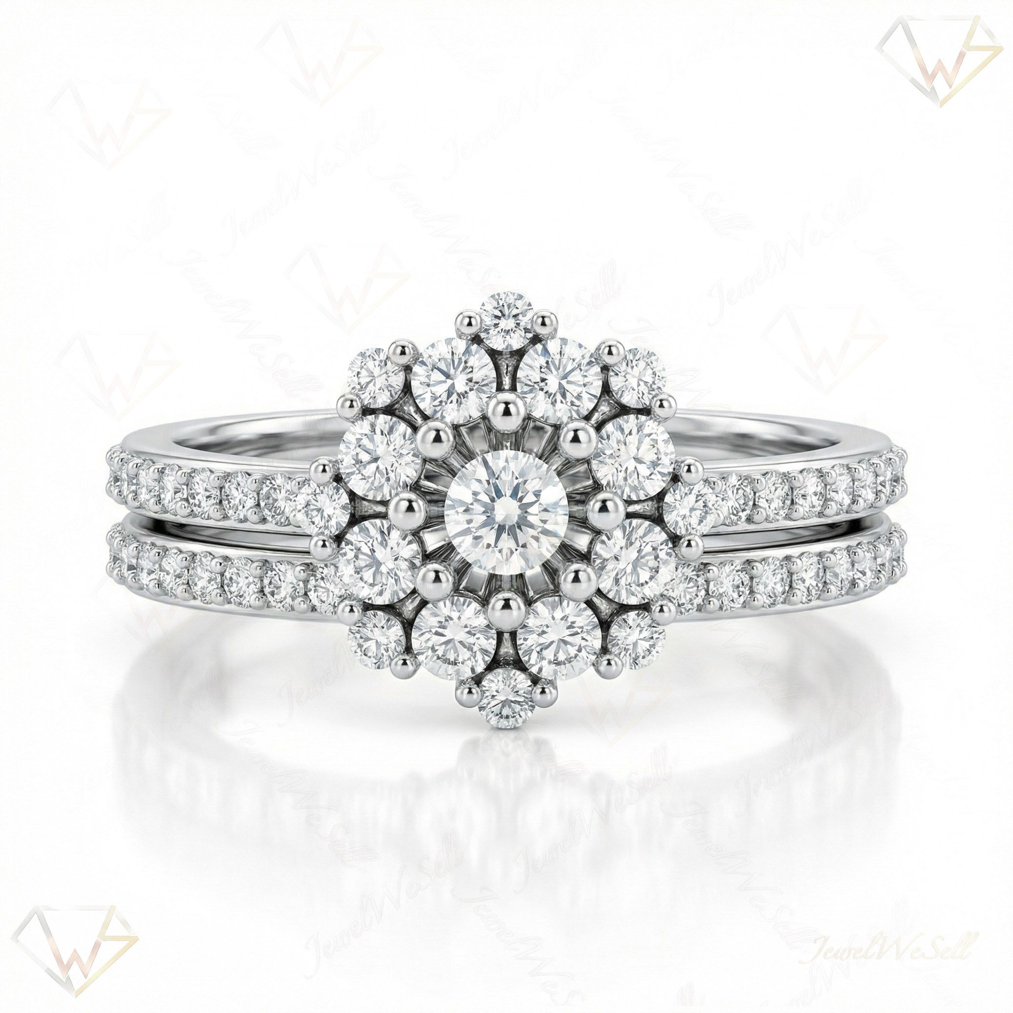 0.40 ct EF VS Lab Grown Diamond Cluster Engagement Set in 14k White Gold _ Sz0425 13454