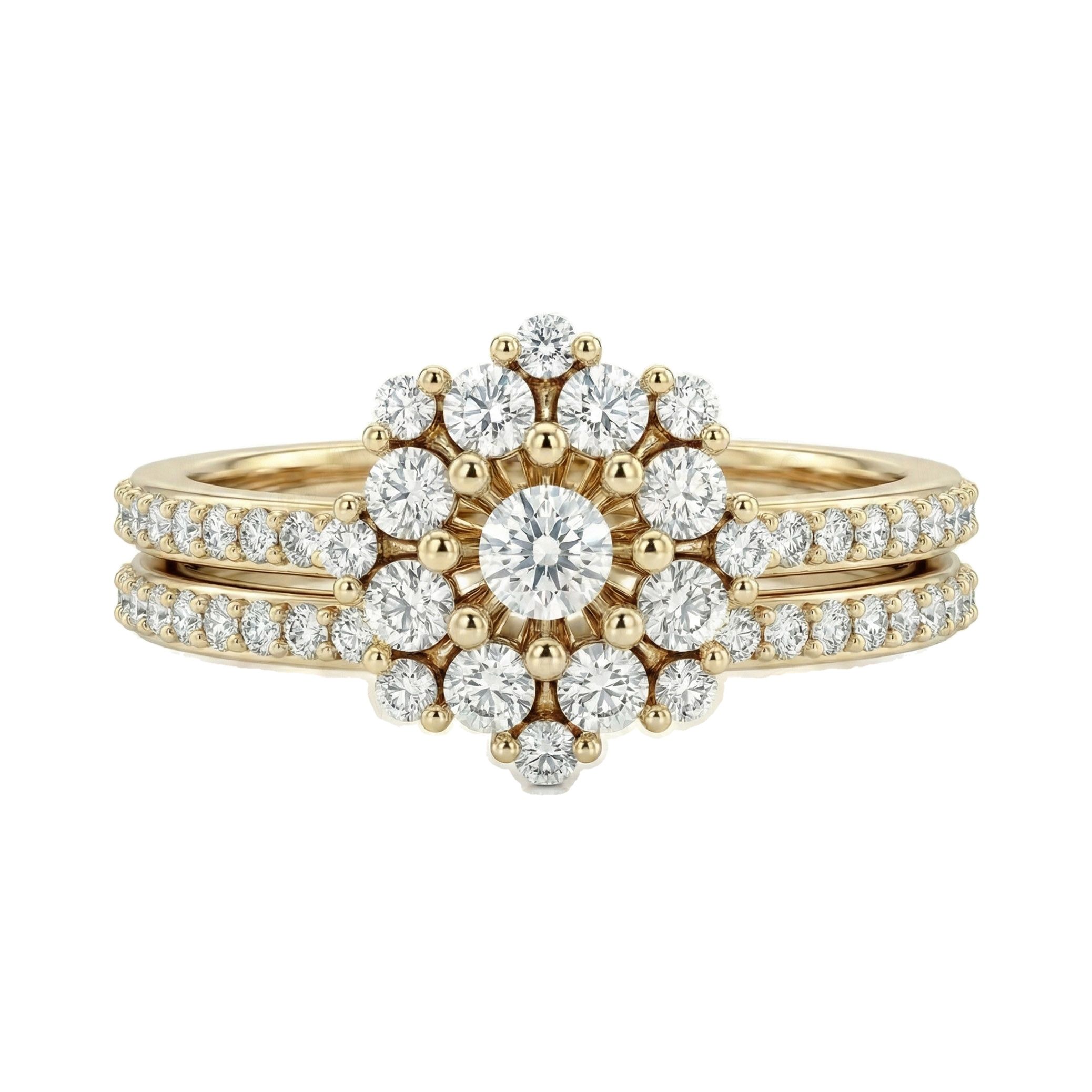 0.40 ct EF VS Lab Grown Diamond Cluster Engagement Set in 10k Yellow Gold _ Sz0875 13454
