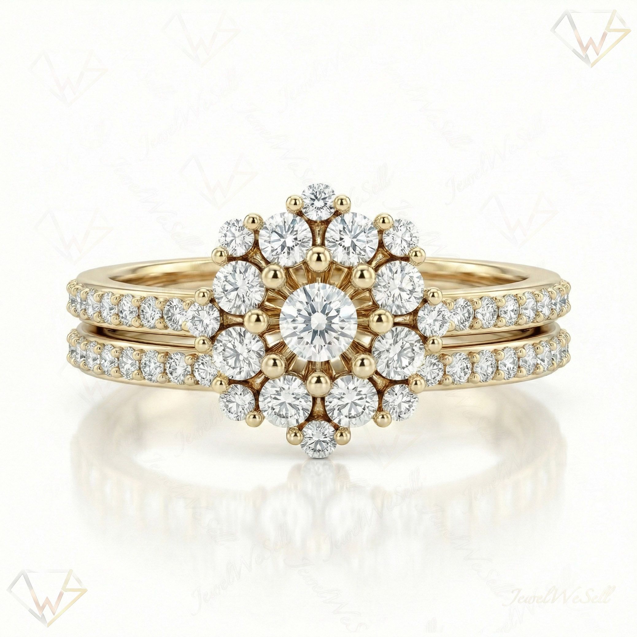 0.40 ct EF VS Lab Grown Diamond Cluster Engagement Set in 14k Yellow Gold _ Sz0425 13454