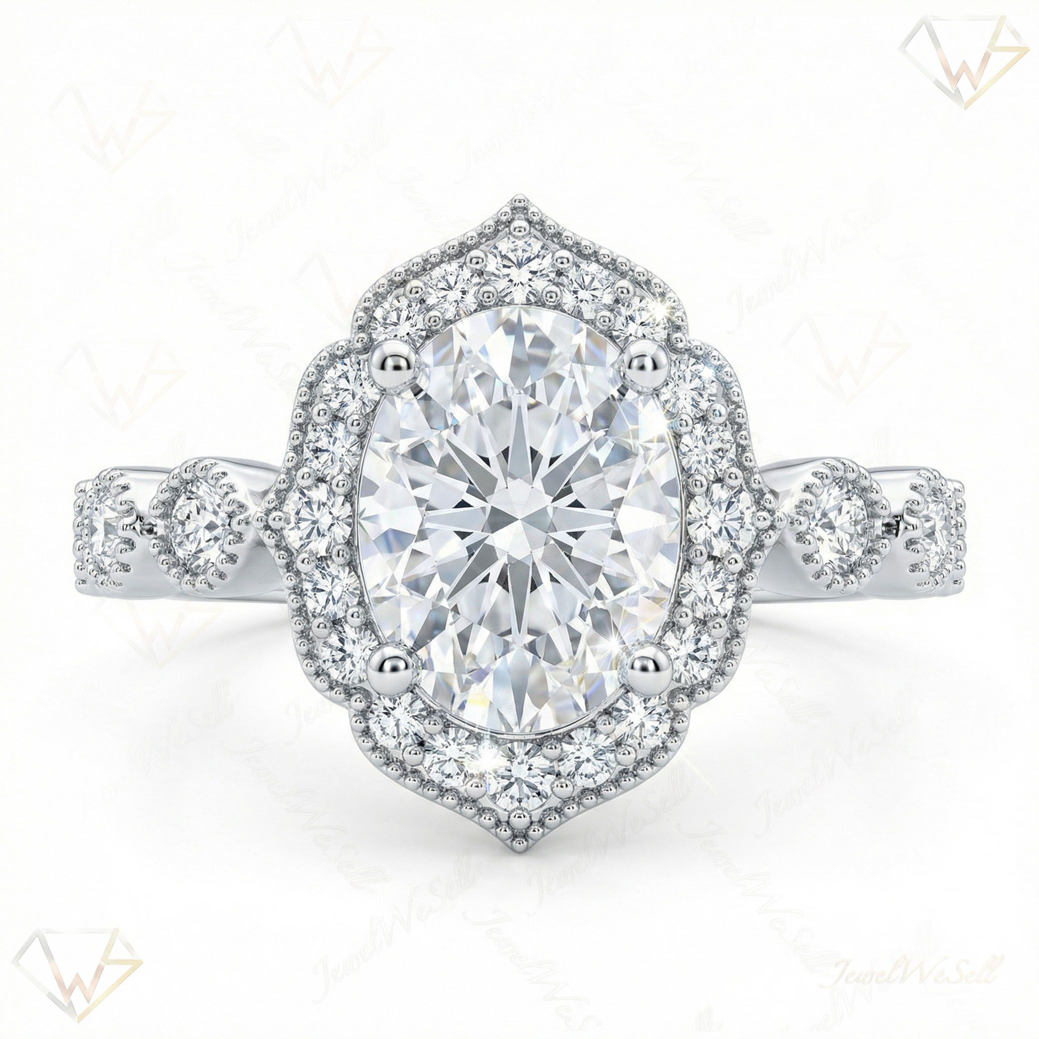 2.25 ct EF VS Moissanite Halo Engagement Set in 925 Sterling SIlver _ Sz0475 13460