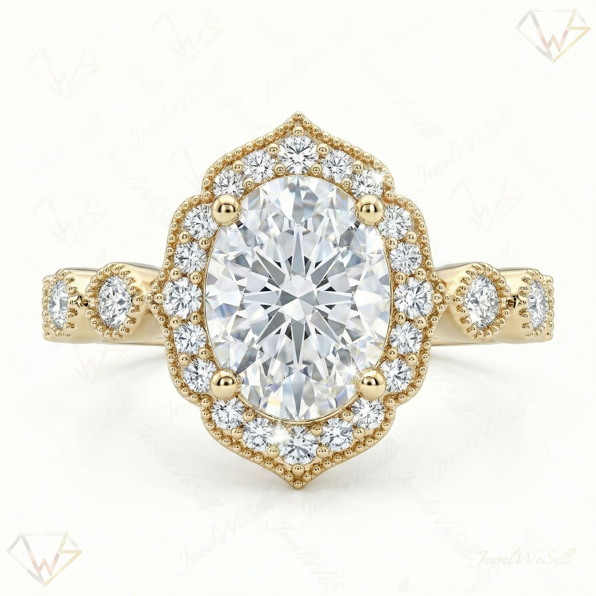 2.25 ct EF VS Lab Grown Diamond Halo Engagement Set in 10k Yellow Gold _ Sz0425 13460