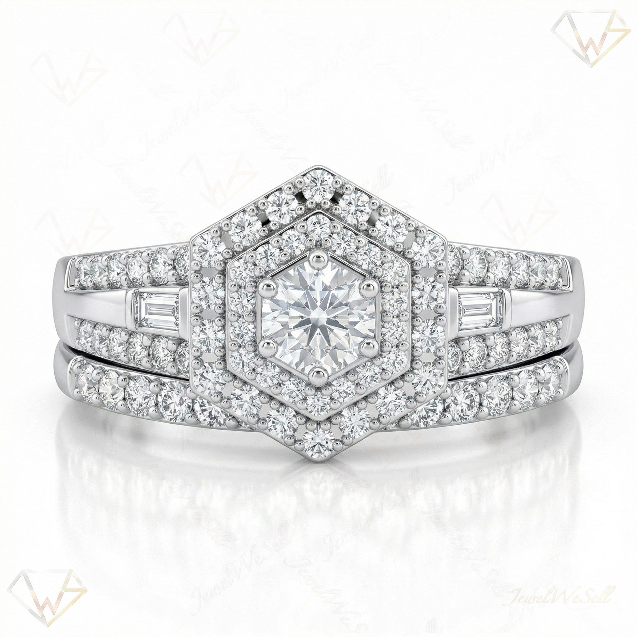 0.90 ct EF VS Lab Grown Diamond Halo Engagement Set in 10k White Gold _ Sz0550 13497