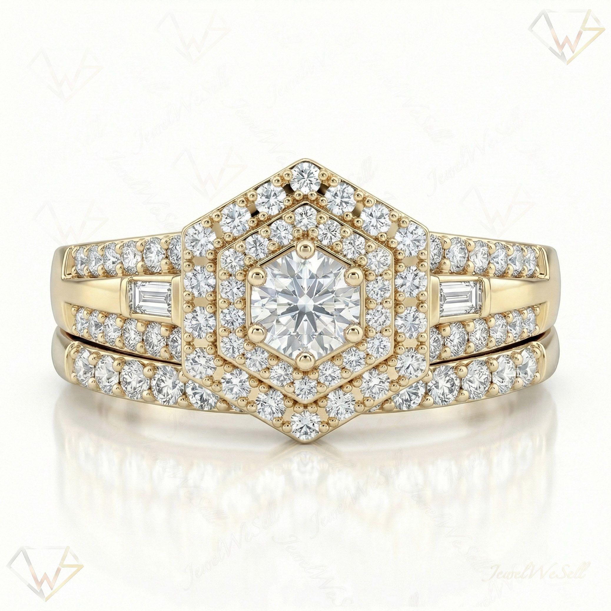 0.90 ct EF VS Lab Grown Diamond Halo Engagement Set in 14k Yellow Gold _ Sz0450 13497