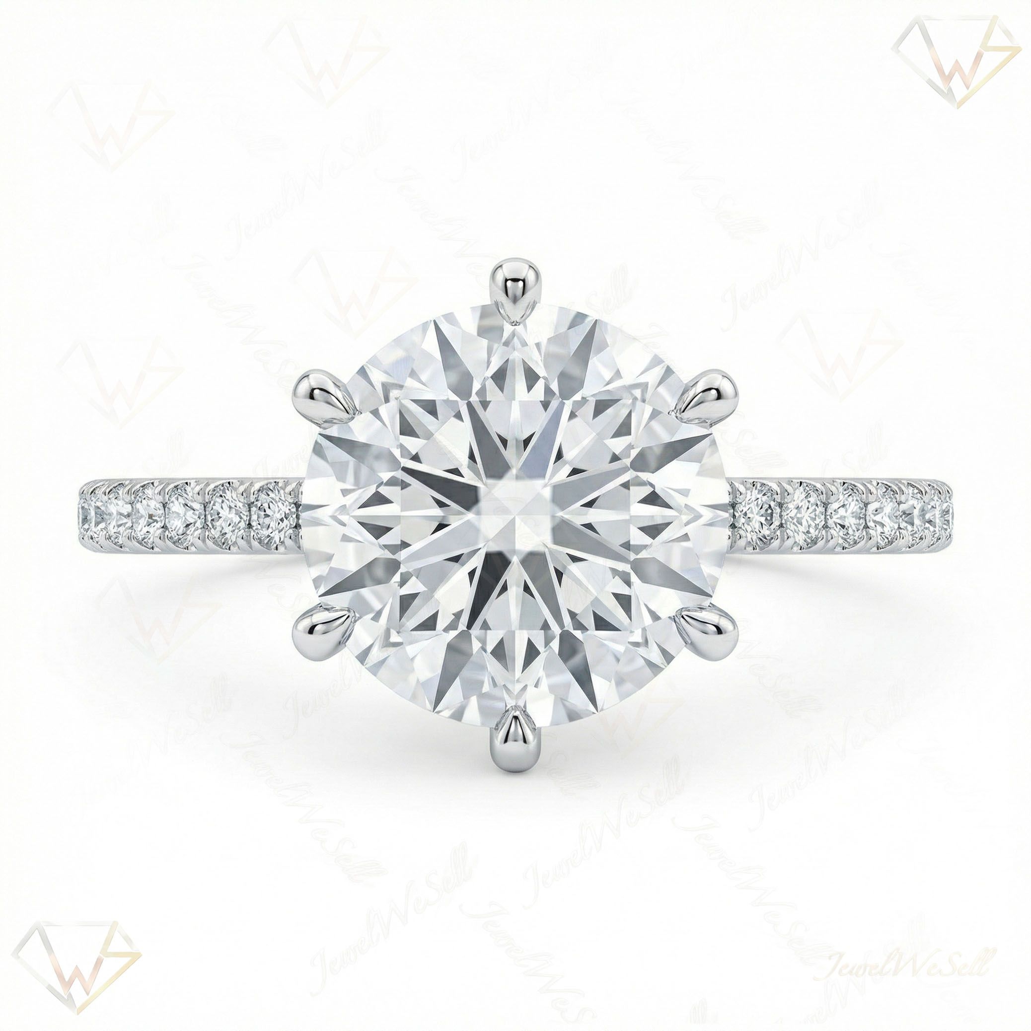 3.15 ct EF VS Lab Grown Diamond Solitaire with Accents Engagement Ring in 10k White Gold _ Sz0450 13527