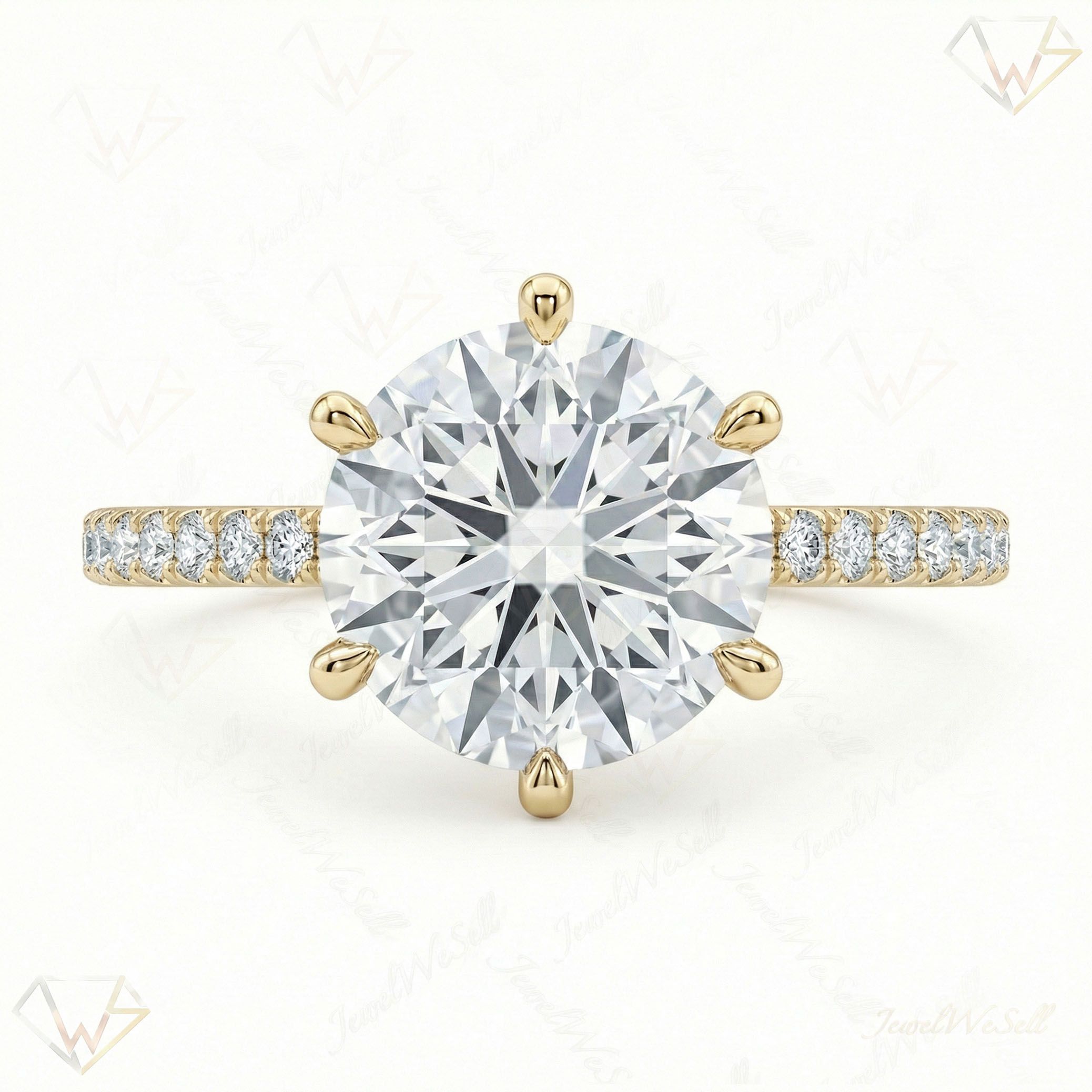 3.15 ct EF VS Lab Grown Diamond Solitaire with Accents Engagement Ring in 14k Yellow Gold _ Sz0450 13527