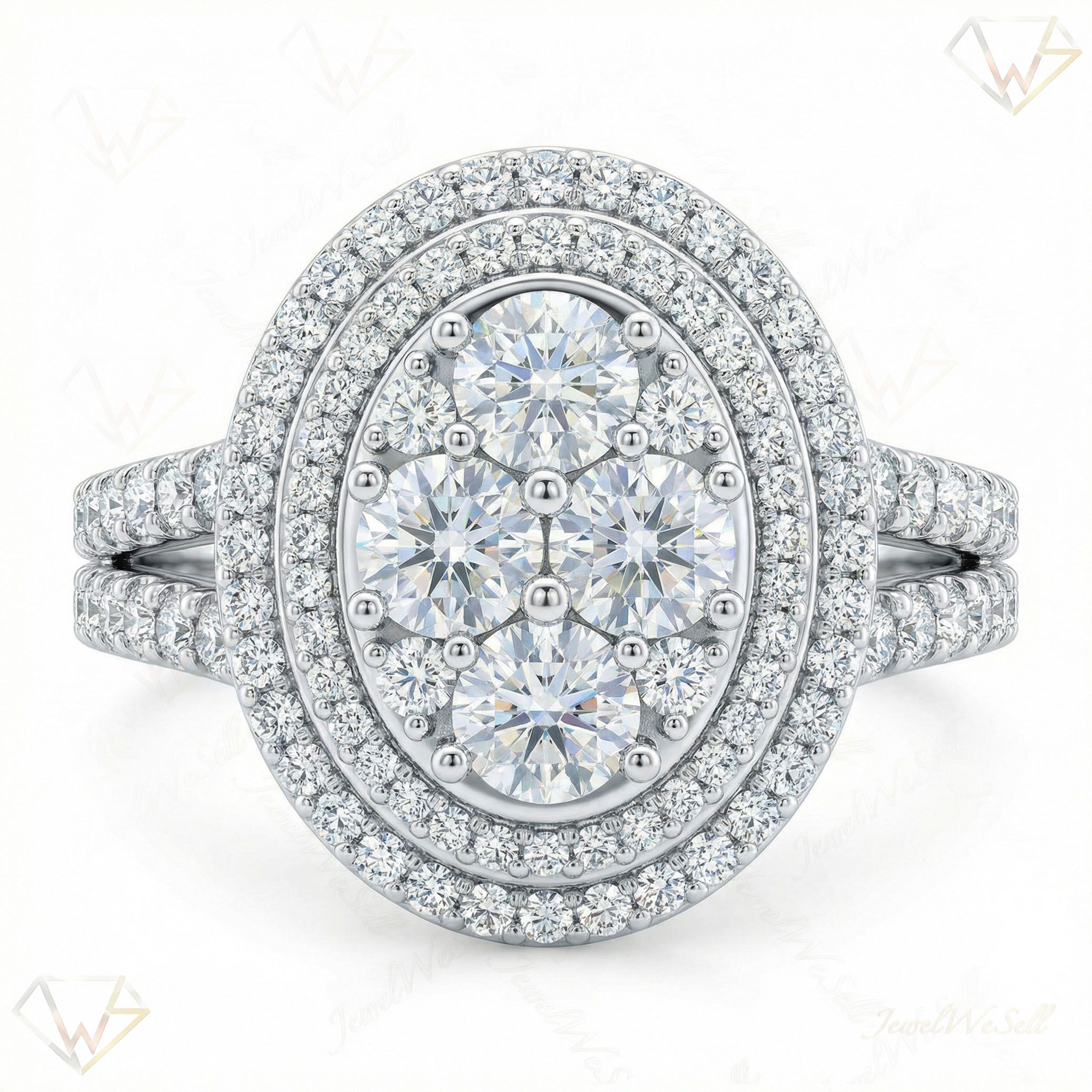 1.20 ct EF VS Lab Grown Diamond Oval Cluster Engagement Set in 10k White Gold _ Sz0475 13842