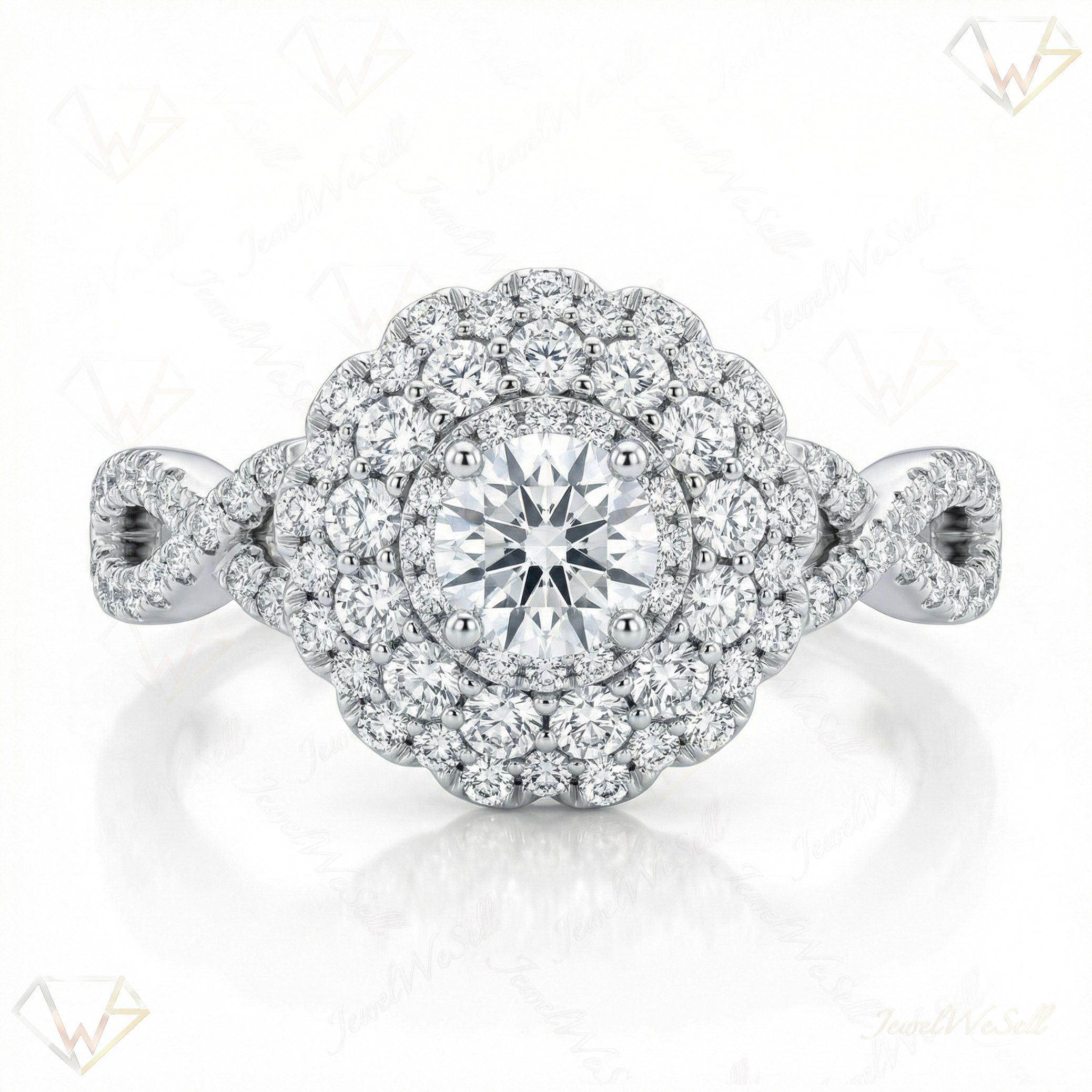 1.00 ct EF VS Lab Grown Diamond Circle Cluster Engagement Ring in 14k White Gold _ Sz0700 13843