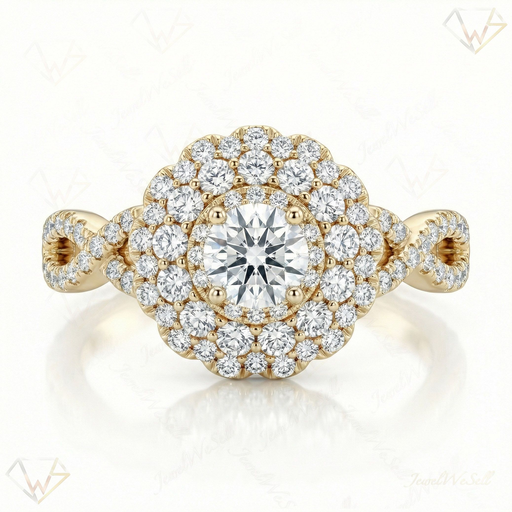 1.00 ct EF VS Lab Grown Diamond Circle Cluster Engagement Ring in 14k Yellow Gold _ Sz0775 13843