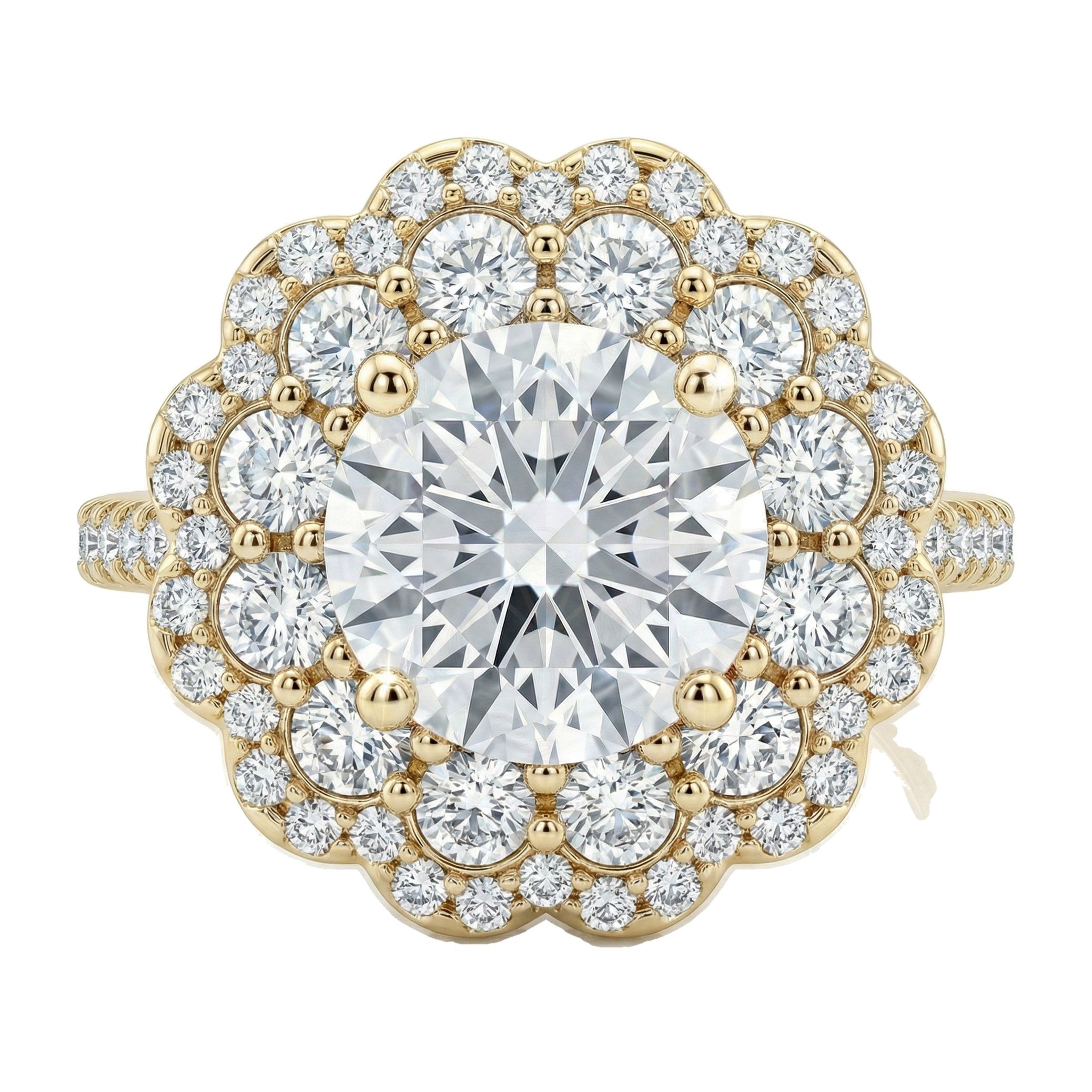 5.40 ct EF VS Lab Grown Diamond Halo Engagement Ring in 10k Yellow Gold _ Sz0400 13861